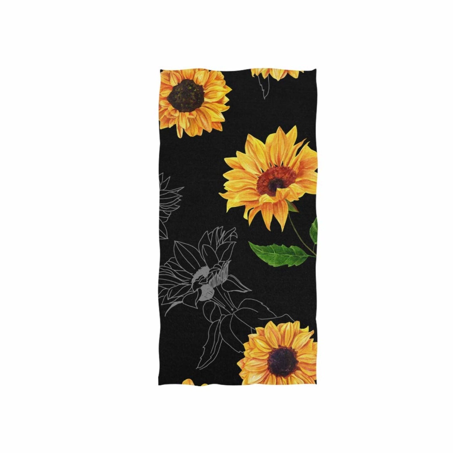 Watercolor Sunflowers Black Background Hand Towel 30"x15"