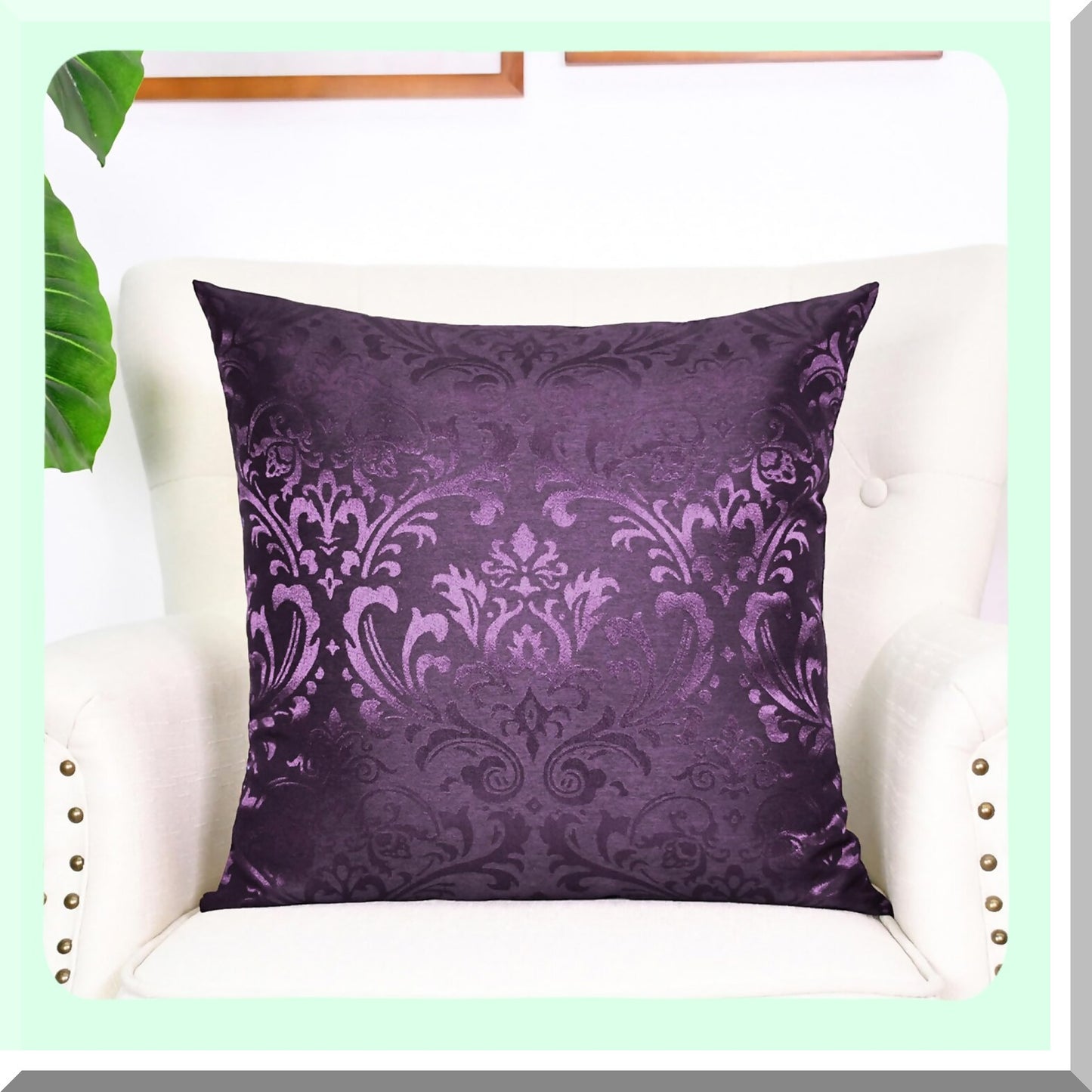 Vintage Damask Floral Throw Pillow Covers - Set of 2 | Shining Dull Contrast Couch Sofa Home Decor Cases | 18x18 Inches Deep Purple Accent Pillows
