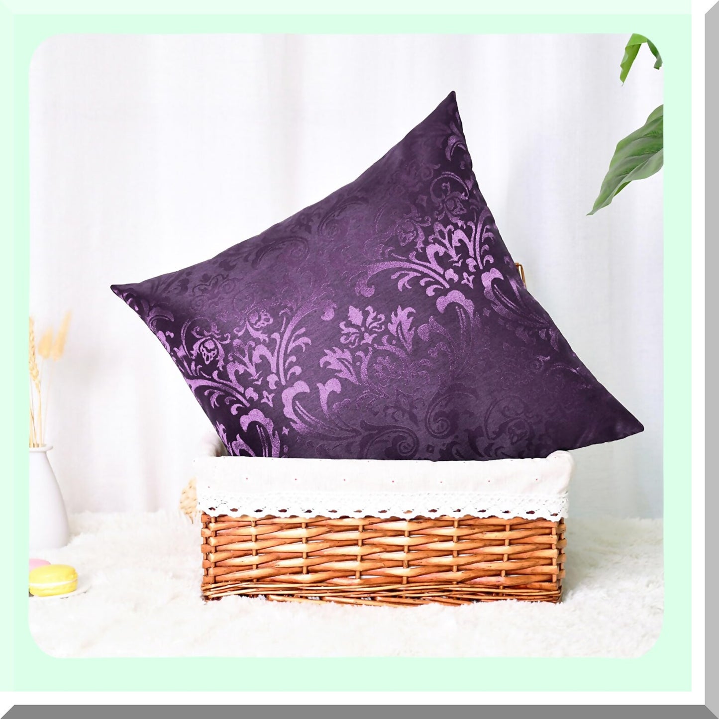 Vintage Damask Floral Throw Pillow Covers - Set of 2 | Shining Dull Contrast Couch Sofa Home Decor Cases | 18x18 Inches Deep Purple Accent Pillows