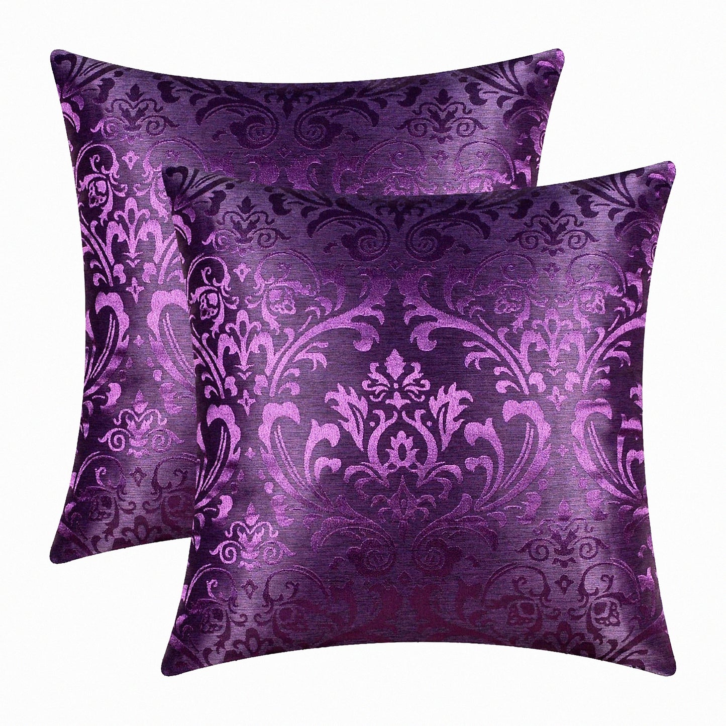 Vintage Damask Floral Throw Pillow Covers - Set of 2 | Shining Dull Contrast Couch Sofa Home Decor Cases | 18x18 Inches Deep Purple Accent Pillows