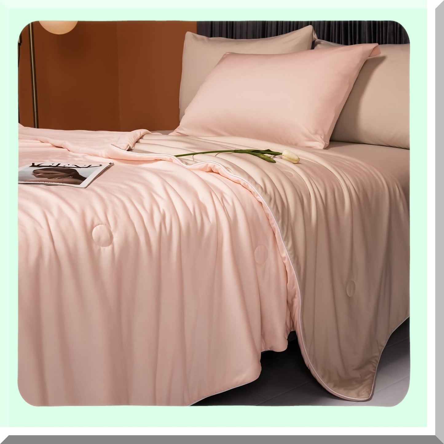 ChillDream Cooling Blanket - Ice Cream Lightweight Comforter for Hot Sleepers - Double Side Cold Quilt Fabric - Bed Throw Size 47" x 59" - Pink Beige