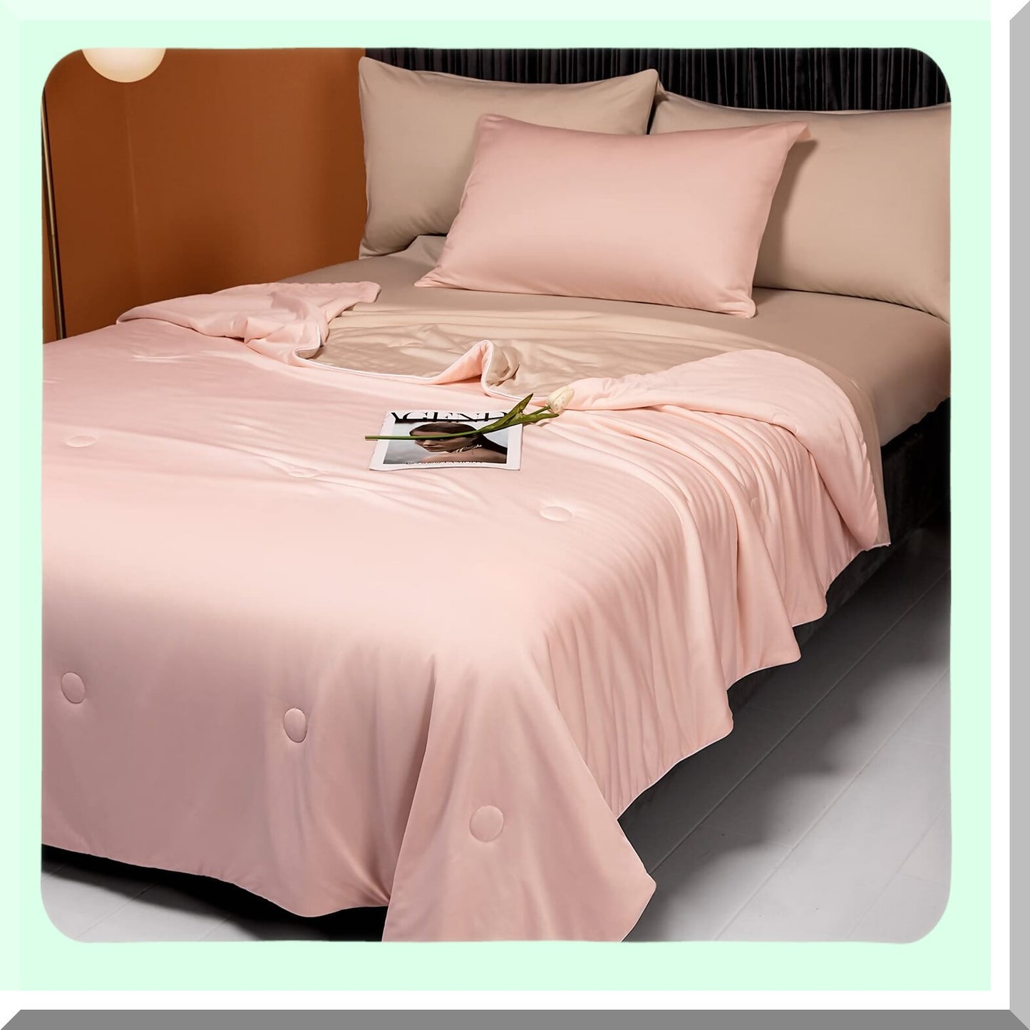 ChillDream Cooling Blanket - Ice Cream Lightweight Comforter for Hot Sleepers - Double Side Cold Quilt Fabric - Bed Throw Size 47" x 59" - Pink Beige