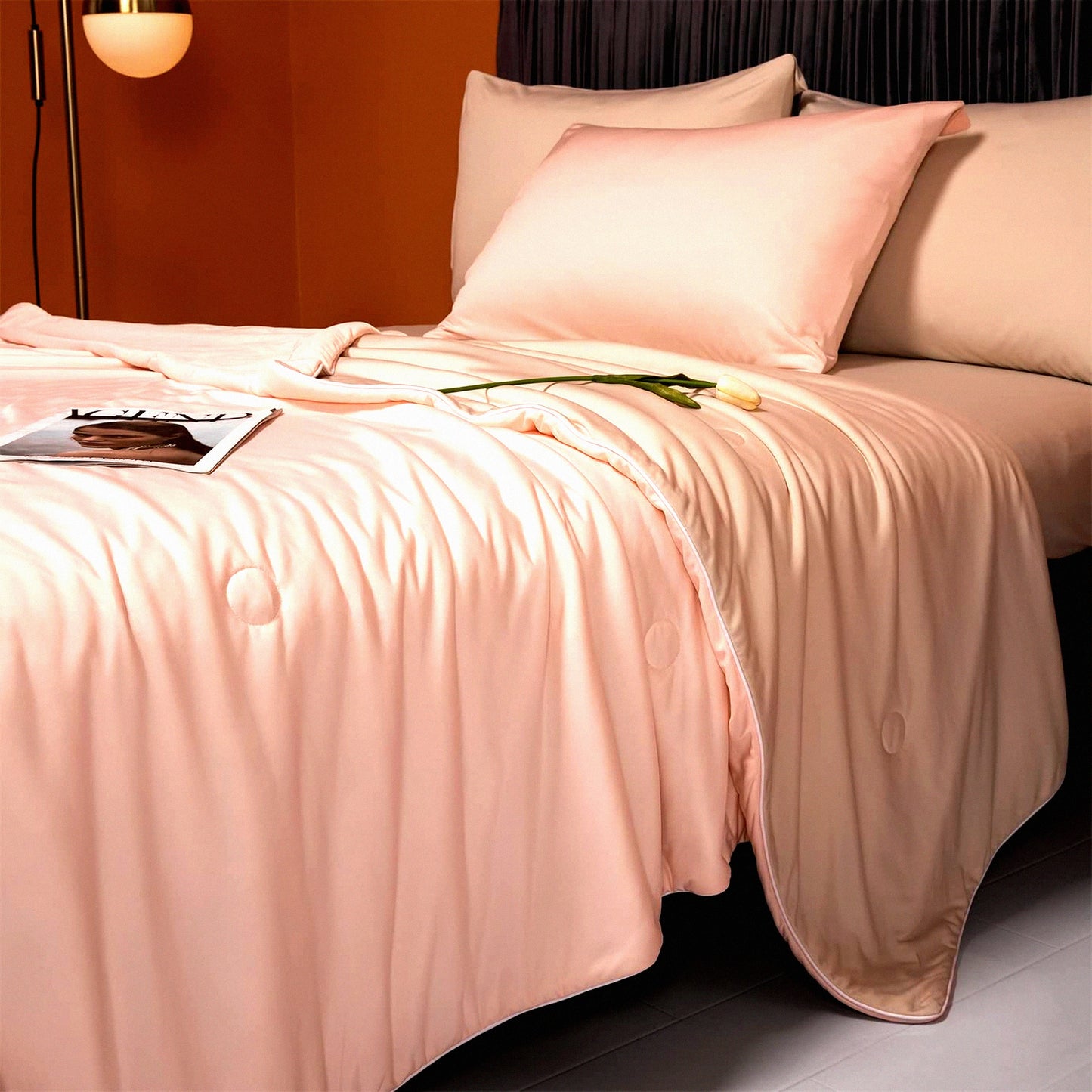ChillDream Cooling Blanket - Ice Cream Lightweight Comforter for Hot Sleepers - Double Side Cold Quilt Fabric - Bed Throw Size 47" x 59" - Pink Beige