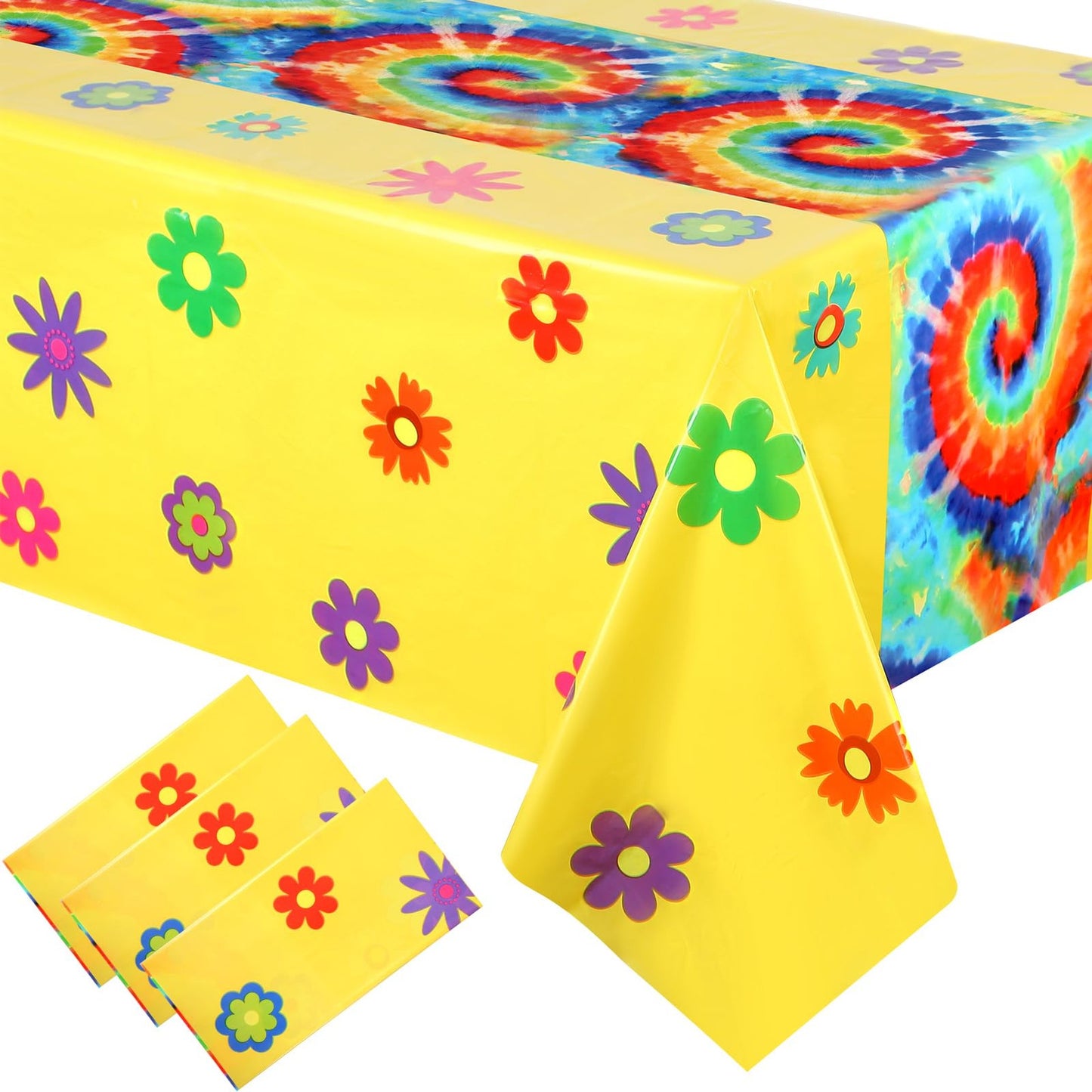 Hippie Flower Tablecloths for 60s 70s Party Decor