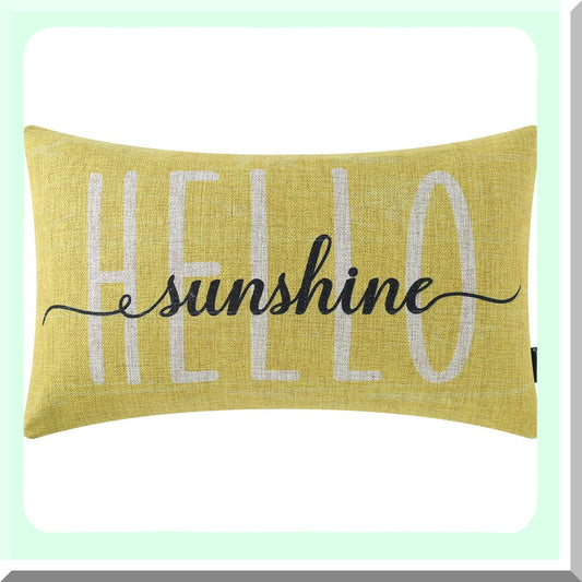Sunshine Summer Linen Pillow Cover - Yellow Rectangular Cushion Case for Sofa Couch - 12x20 inches Decorative PL897TR