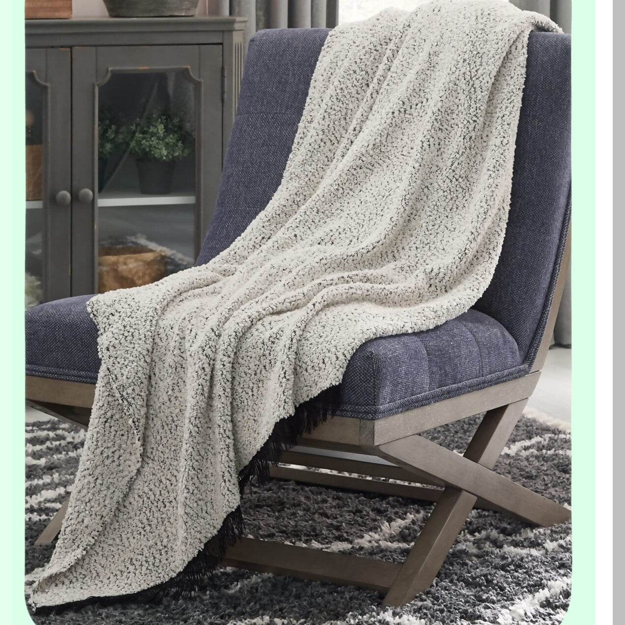 Seaside Elegance Reversible Throw - Black & White Coastal Design
