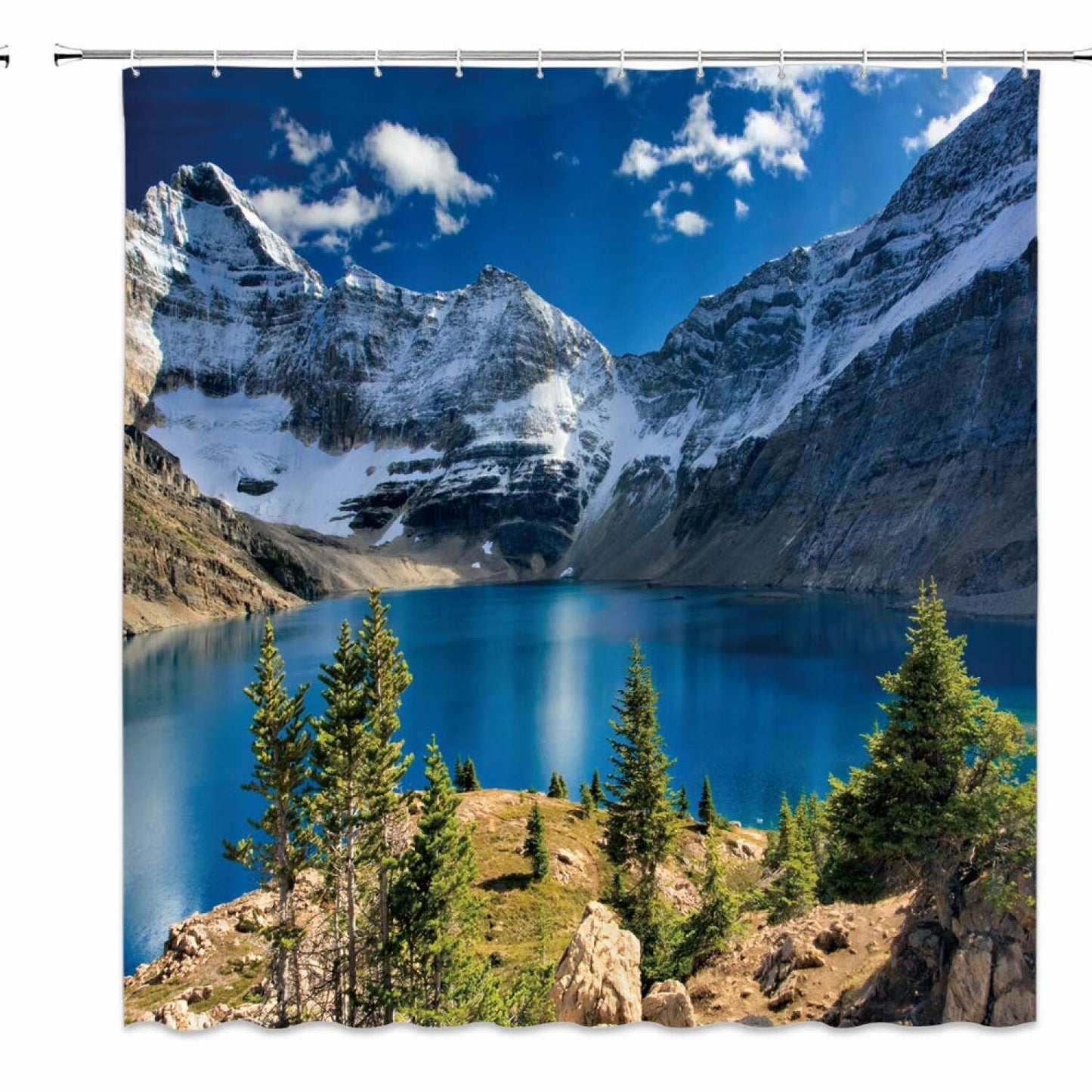 Mountain Shower Curtain Nature Landscape Blue Sky White Cloud 70x70 inches