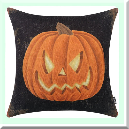 Halloween Square Linen Pillow Cover - Pumpkin Ghost Cushion Case for Couch Sofa Decorations - 18X18 PL1091TR