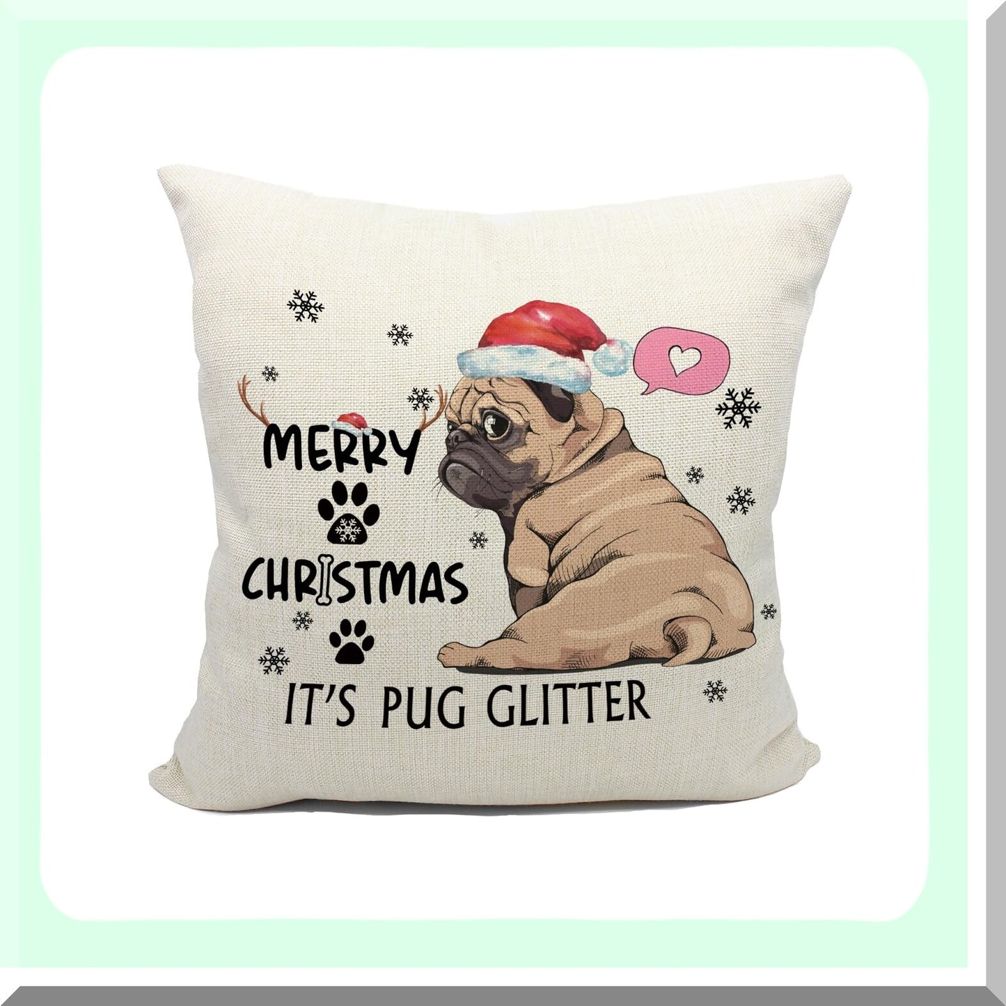 Pug Paradise 18x18 Pillow Covers - Glitter Decorative Throw Pillow Set for Pug Lovers - Pug Decorations and Gifts - Merry Pug Decor Collection