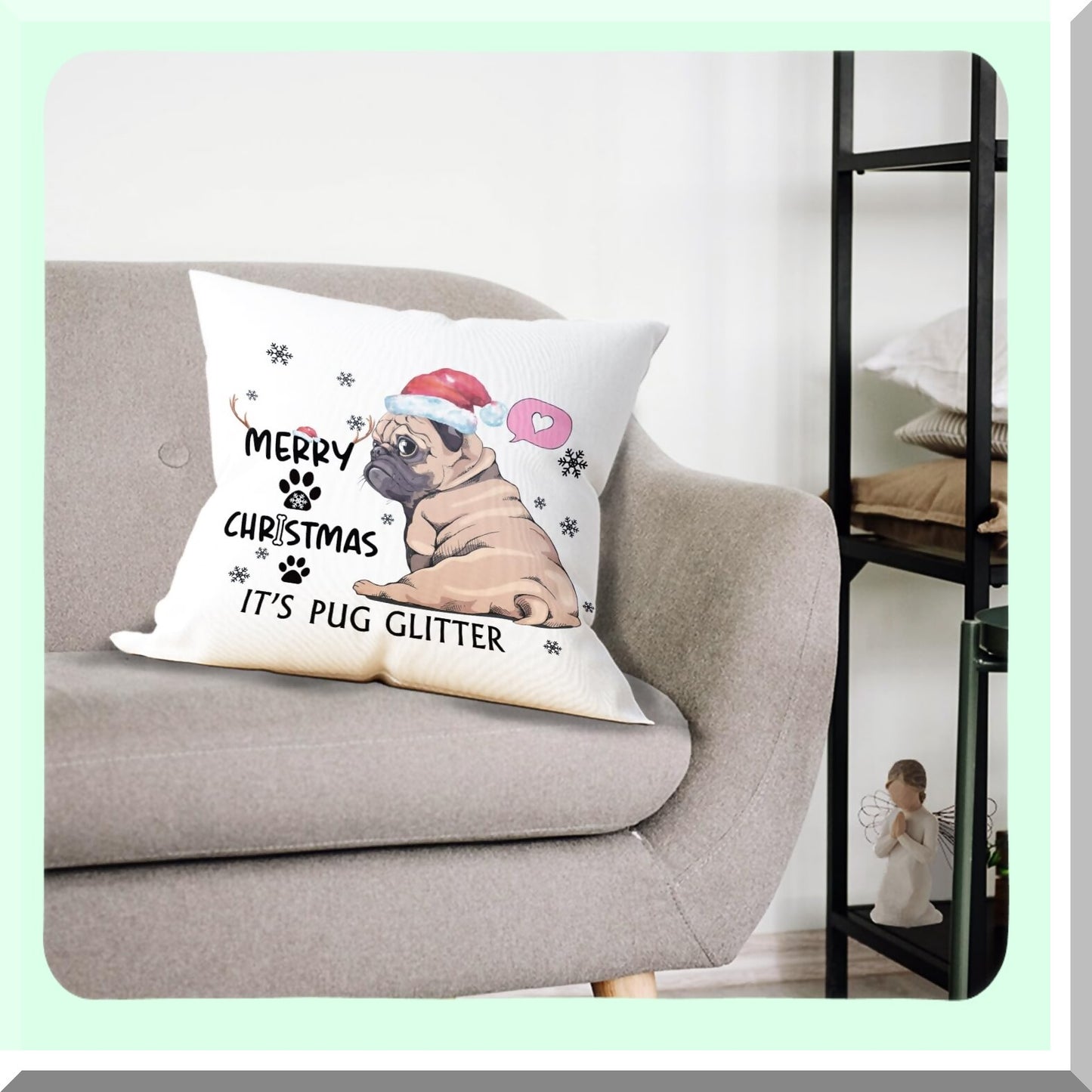 Pug Paradise 18x18 Pillow Covers - Glitter Decorative Throw Pillow Set for Pug Lovers - Pug Decorations and Gifts - Merry Pug Decor Collection