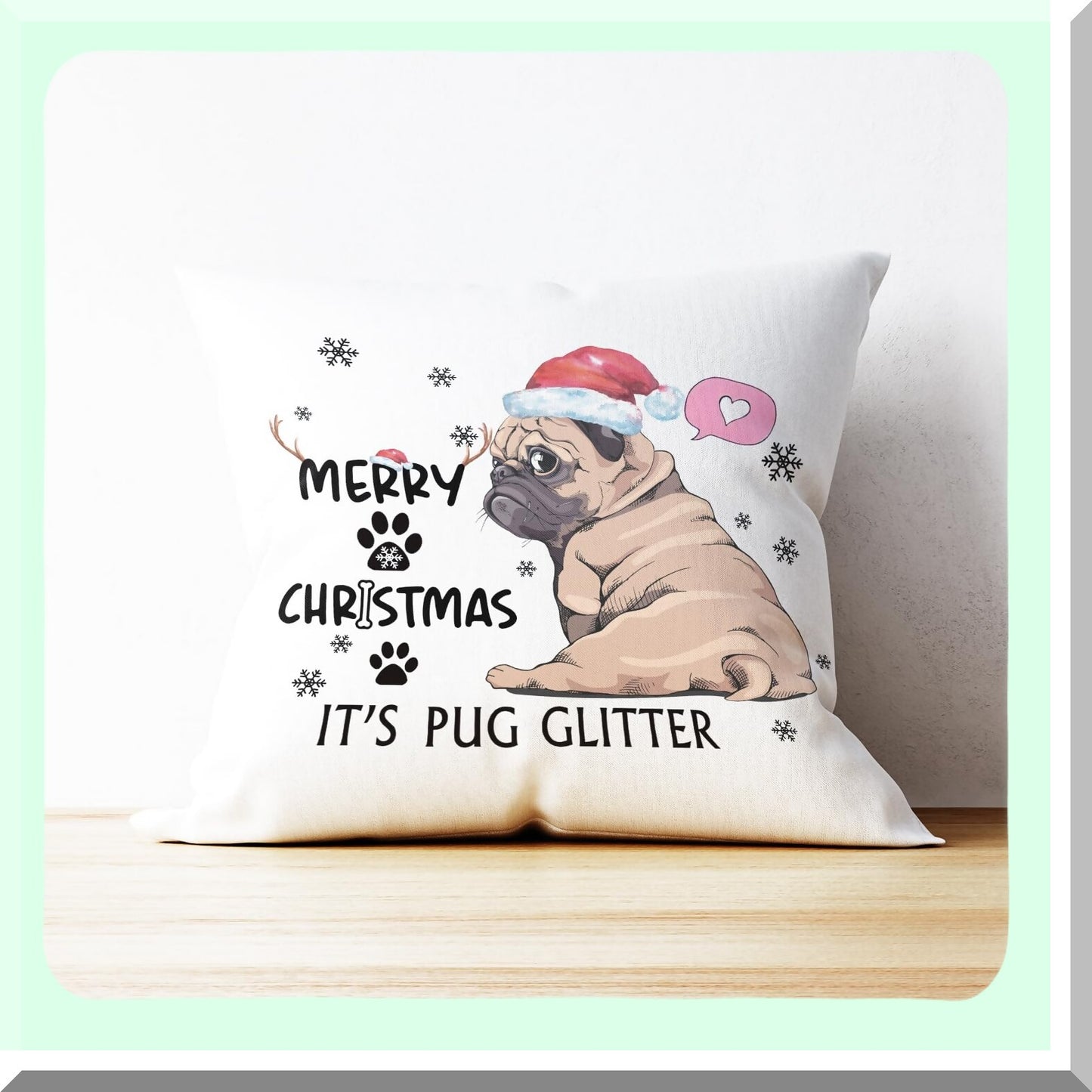 Pug Paradise 18x18 Pillow Covers - Glitter Decorative Throw Pillow Set for Pug Lovers - Pug Decorations and Gifts - Merry Pug Decor Collection