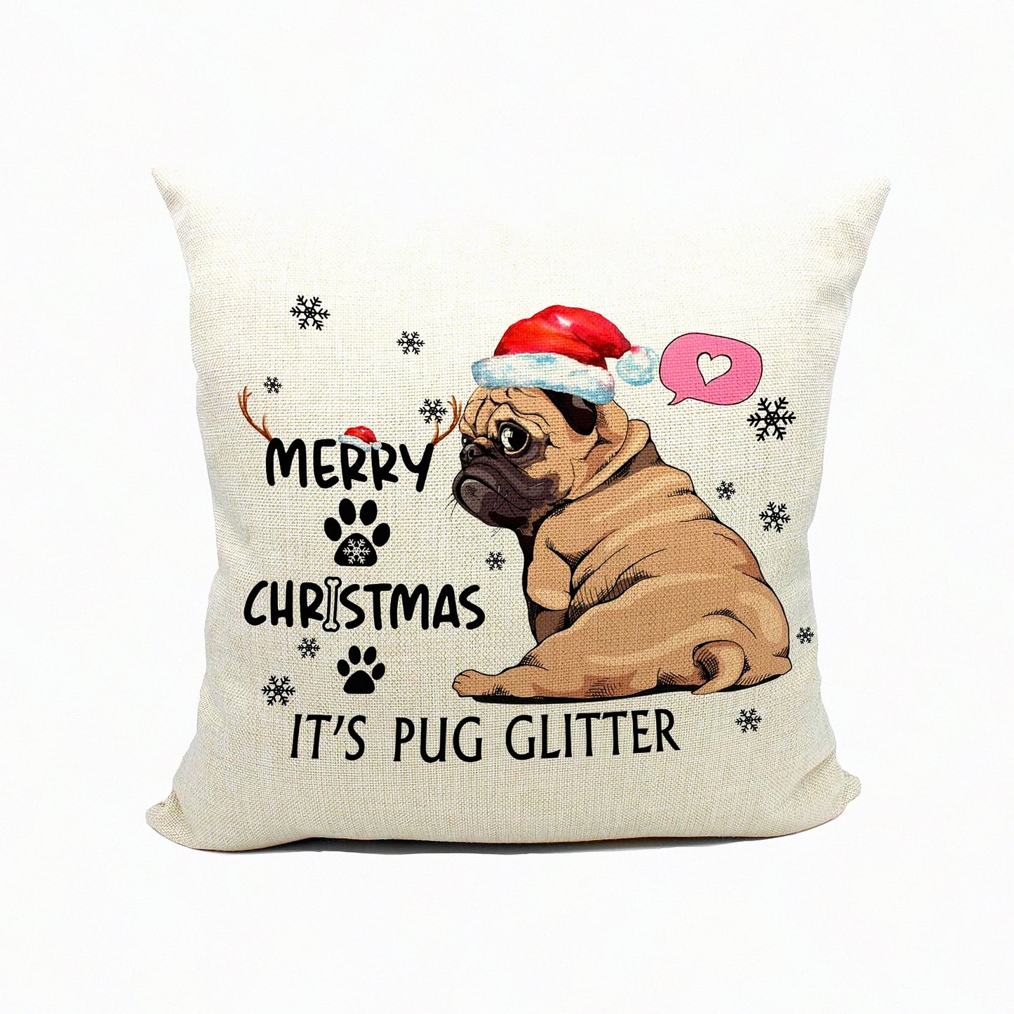 Pug Paradise 18x18 Pillow Covers - Glitter Decorative Throw Pillow Set for Pug Lovers - Pug Decorations and Gifts - Merry Pug Decor Collection