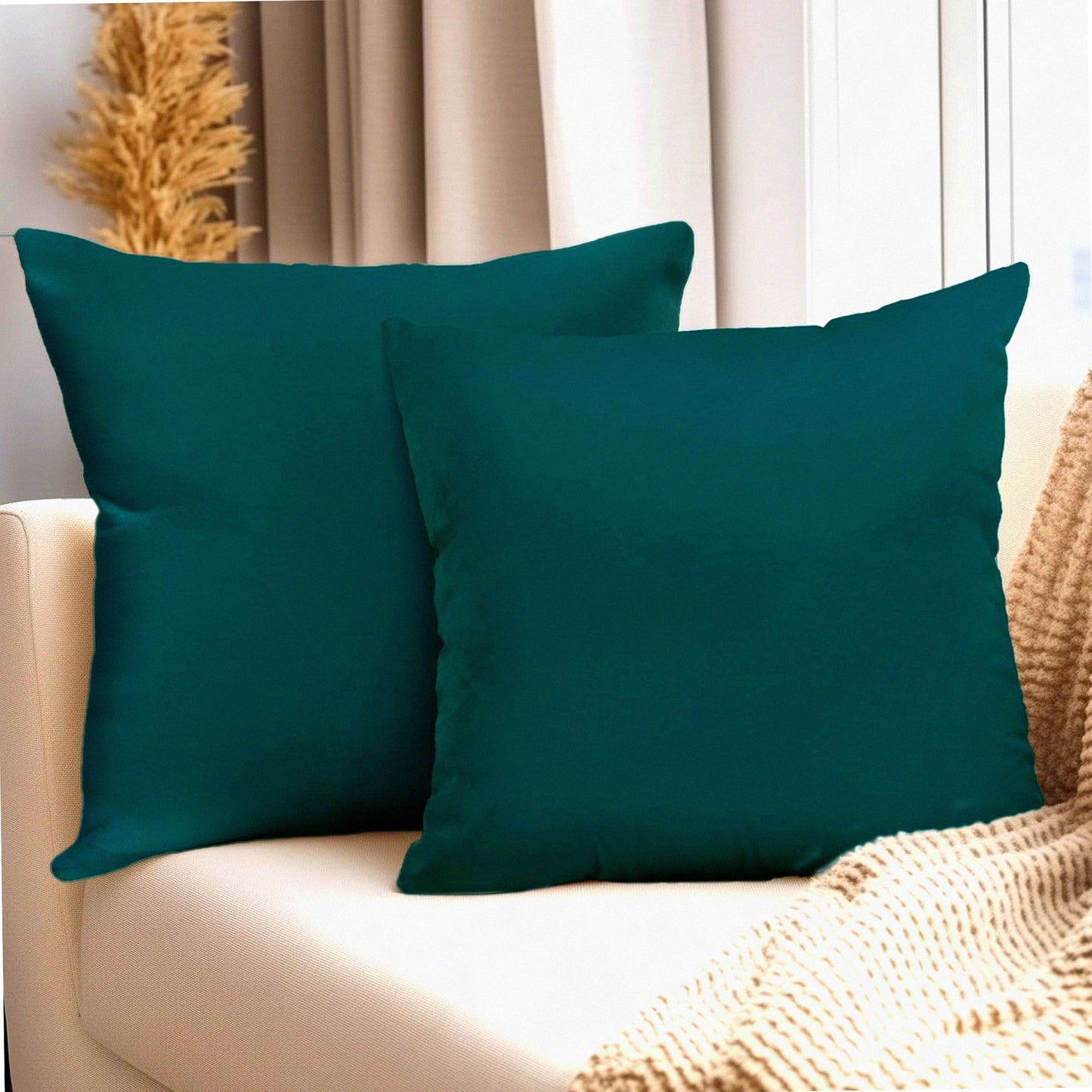 VelvetSoft Teal Throw Pillow Covers - Set of 2, 18X18 Inch Square Cushion Cases for Spring Sofa, Living Room Chair, Home Decor - Soft, Decorative, Couch