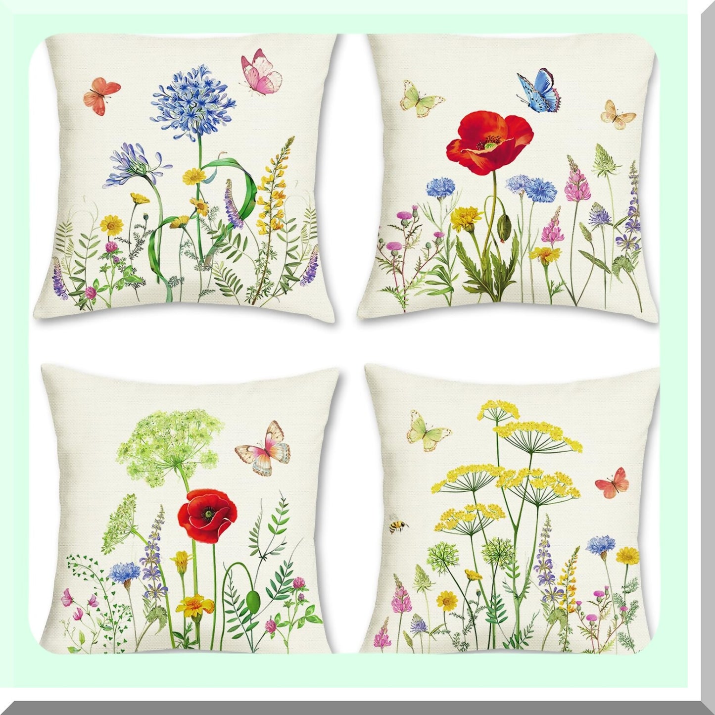 Blooming Garden Pillow Covers Set - Floral Spring Farmhouse Decorative Cushion Cases for Couch, Sofa, Bedroom, Car - Outdoor Patio Linen Home Decor 18x18