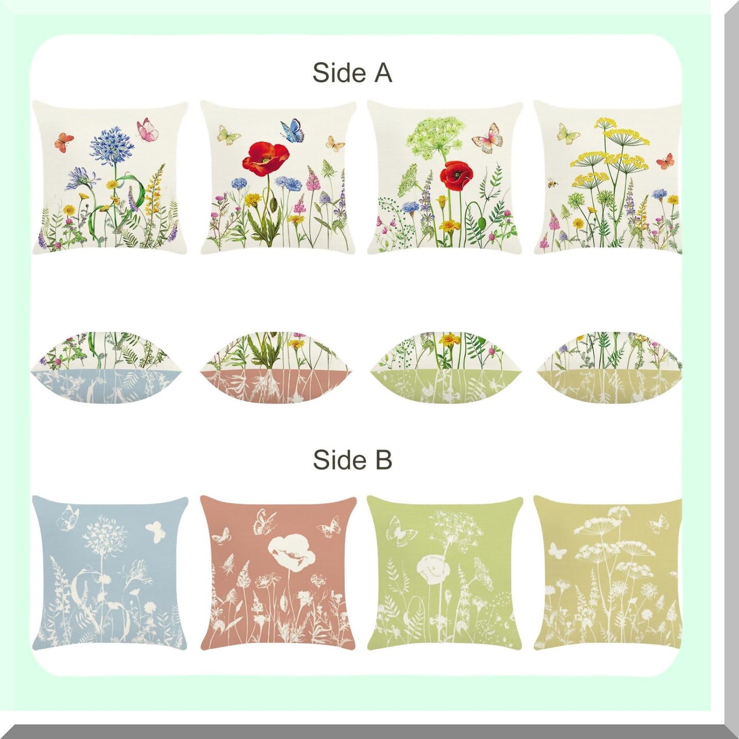 Blooming Garden Pillow Covers Set - Floral Spring Farmhouse Decorative Cushion Cases for Couch, Sofa, Bedroom, Car - Outdoor Patio Linen Home Decor 18x18