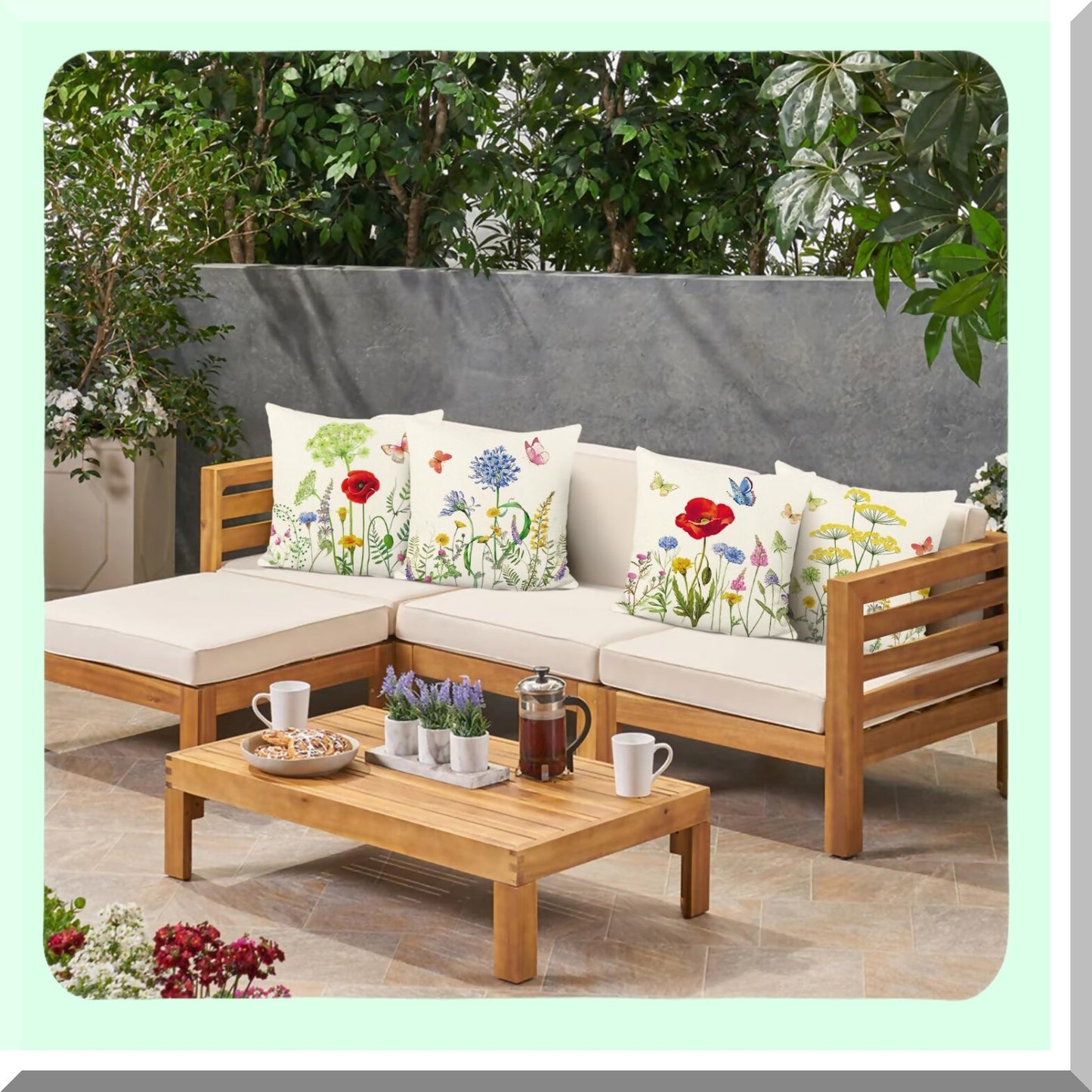 Blooming Garden Pillow Covers Set - Floral Spring Farmhouse Decorative Cushion Cases for Couch, Sofa, Bedroom, Car - Outdoor Patio Linen Home Decor 18x18