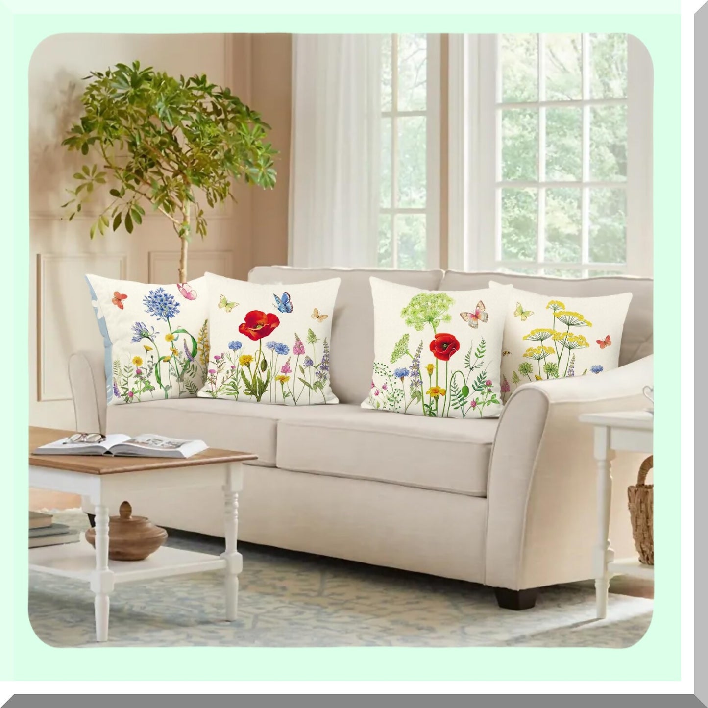 Blooming Garden Pillow Covers Set - Floral Spring Farmhouse Decorative Cushion Cases for Couch, Sofa, Bedroom, Car - Outdoor Patio Linen Home Decor 18x18