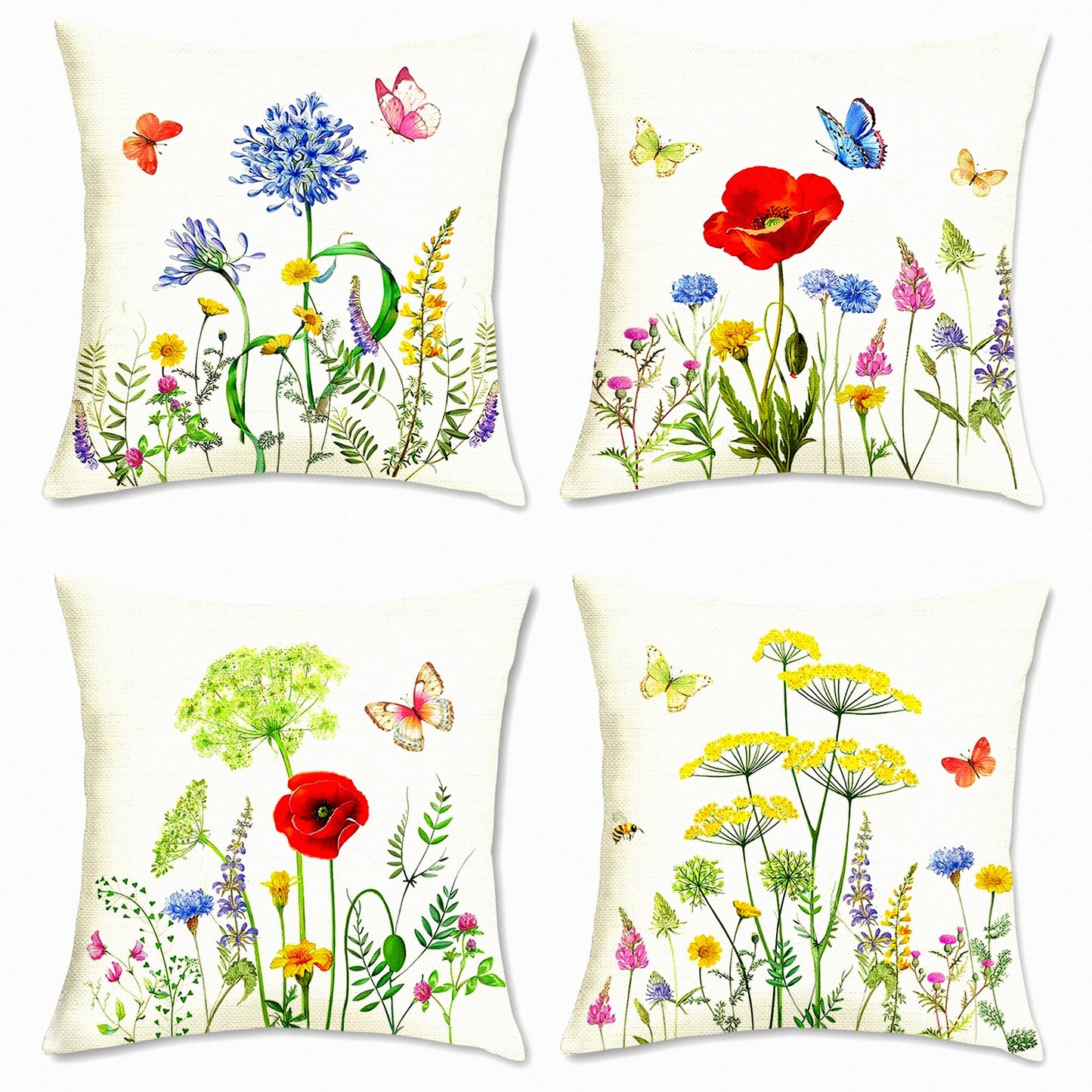 Blooming Garden Pillow Covers Set - Floral Spring Farmhouse Decorative Cushion Cases for Couch, Sofa, Bedroom, Car - Outdoor Patio Linen Home Decor 18x18