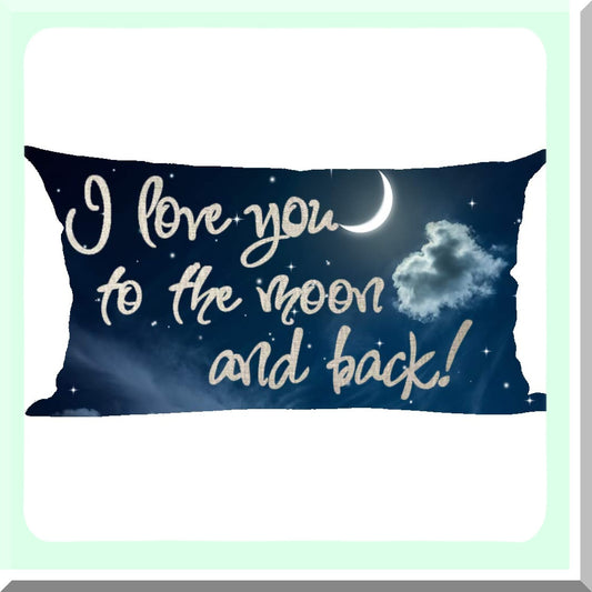 Moonlit Love Sky Blue Decorative Pillow Cover - 12x20 Inches - Cotton Linen Lumbar Throw Case for Home Living Room Bed Sofa Car - Word Art Quote Design