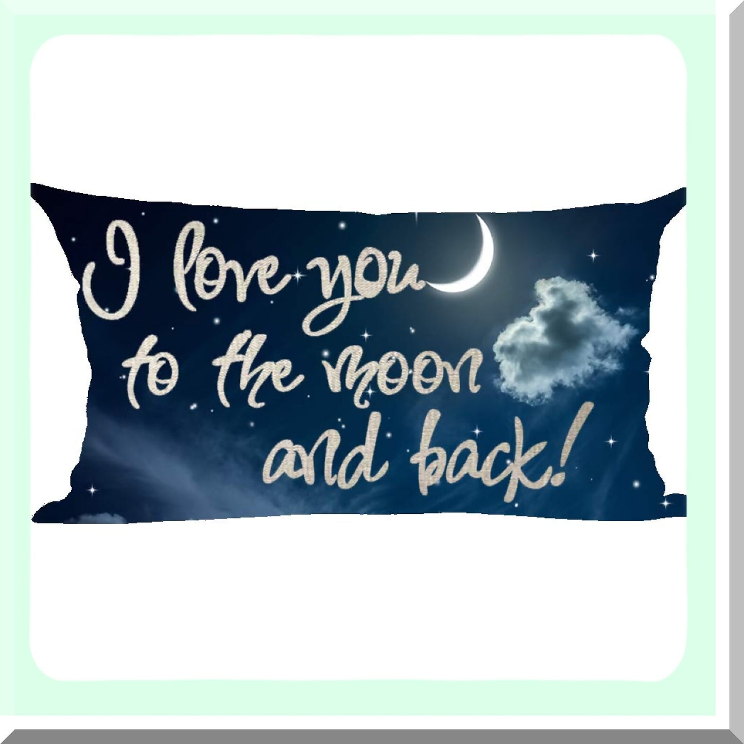 Moonlit Love Sky Blue Decorative Pillow Cover - 12x20 Inches - Cotton Linen Lumbar Throw Case for Home Living Room Bed Sofa Car - Word Art Quote Design