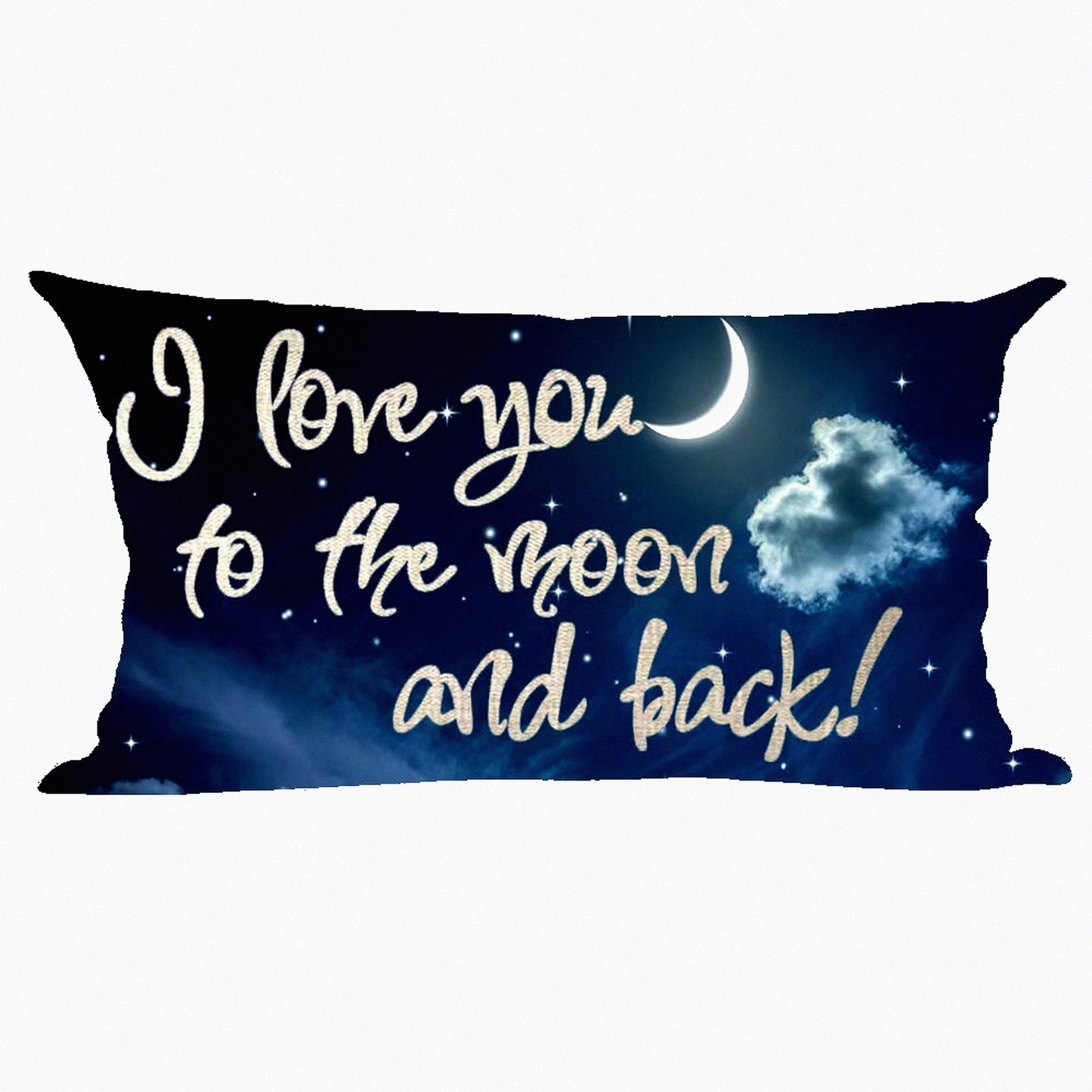 Moonlit Love Sky Blue Decorative Pillow Cover - 12x20 Inches - Cotton Linen Lumbar Throw Case for Home Living Room Bed Sofa Car - Word Art Quote Design