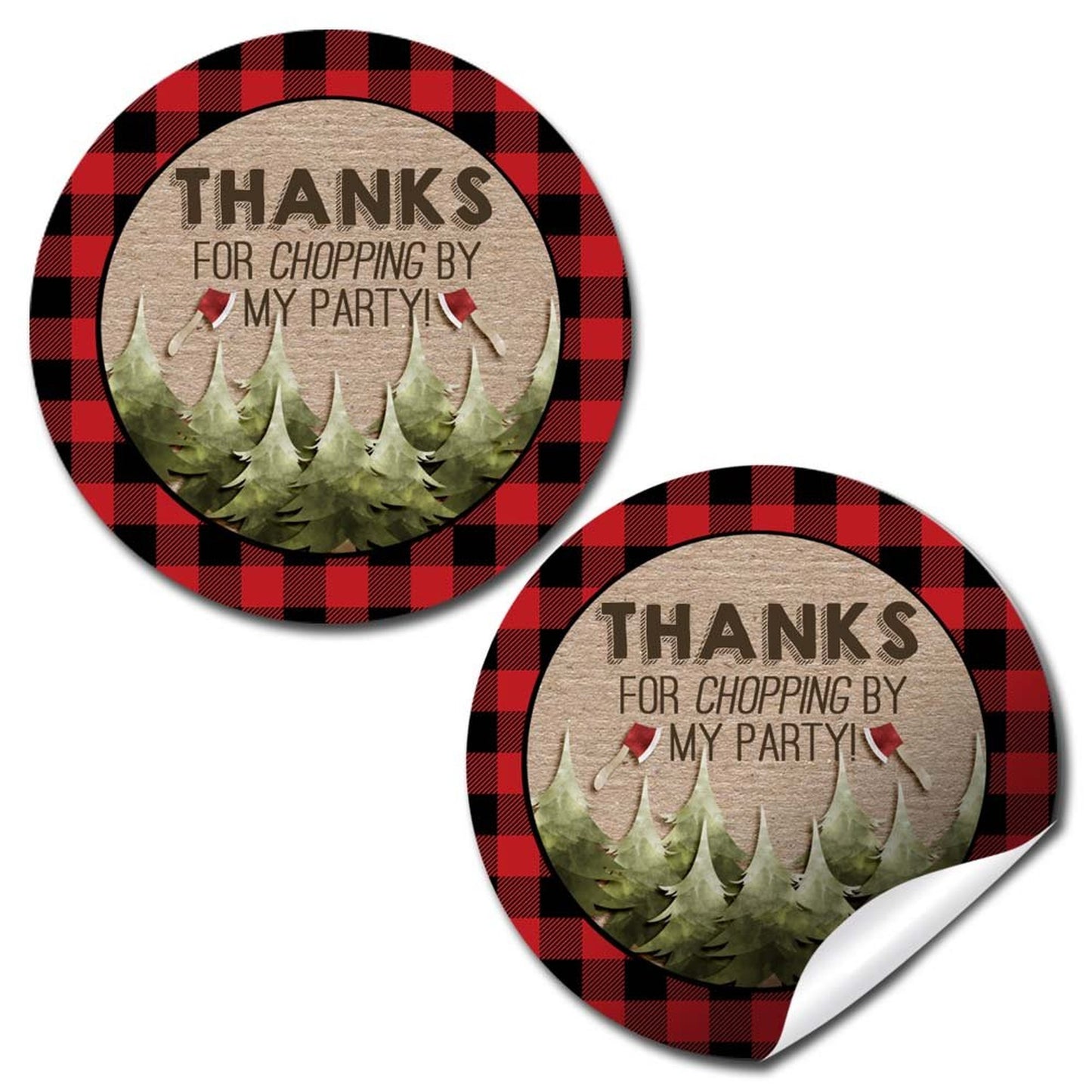 Rustic Lumberjack Thank You Birthday Party Sticker Labels for Favors and Seals