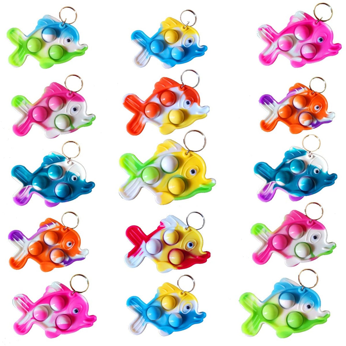 Fidget Fish Keychain Party Pack - Bulk Mini Pop Sensory Toy Set for Students Birthday Gift, Classroom Supplies, and Party Favors