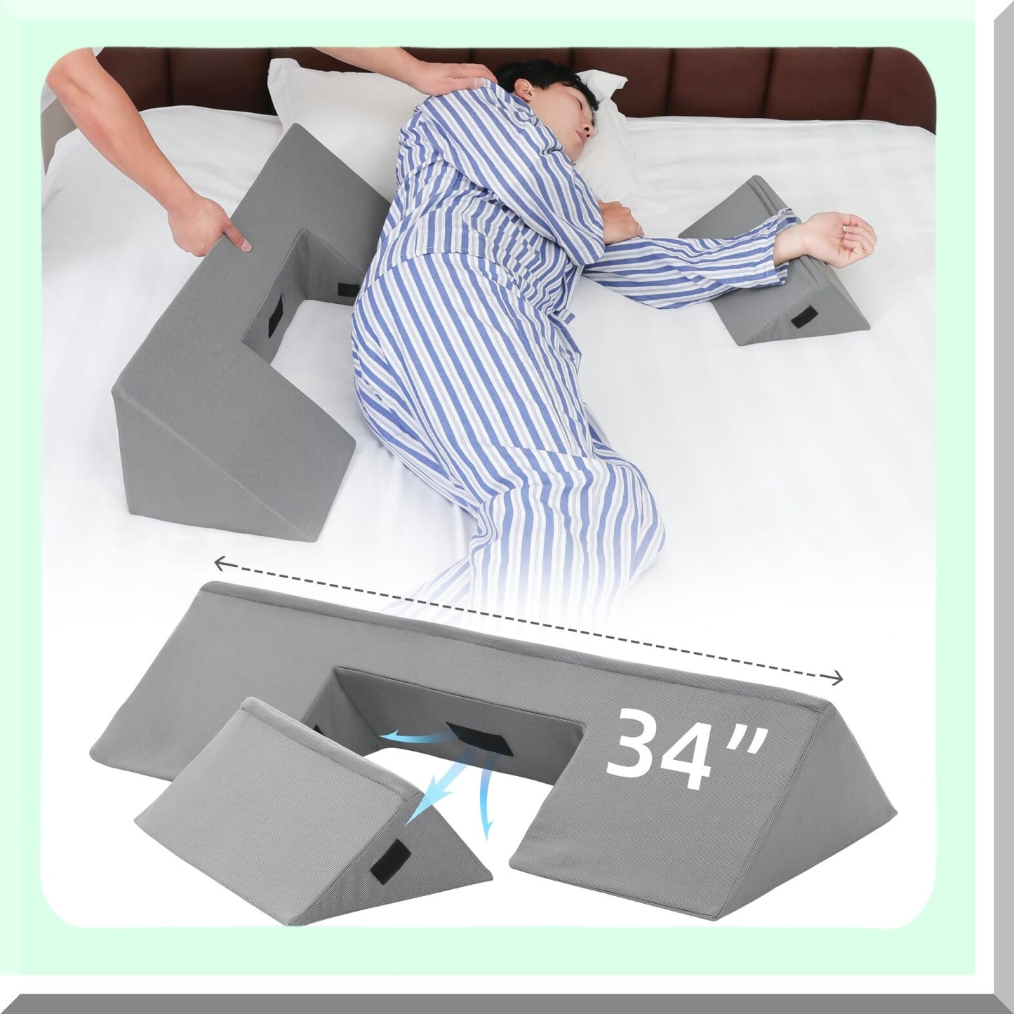 SleepWell Side Sleeper Wedge Pillow - 34" Training & Positioning Pillow for Side Sleeping with Detachable Small Wedge. Back Support, Snoring Reduction & Bedsore Prevention.