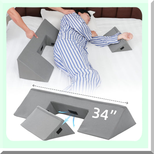 SleepWell Side Sleeper Wedge Pillow - 34" Training & Positioning Pillow for Side Sleeping with Detachable Small Wedge. Back Support, Snoring Reduction & Bedsore Prevention.