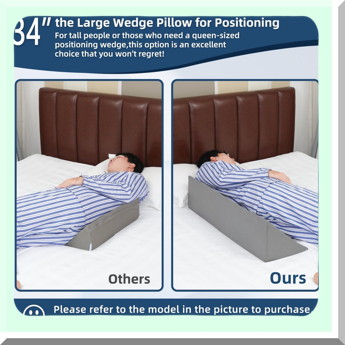 SleepWell Side Sleeper Wedge Pillow - 34" Training & Positioning Pillow for Side Sleeping with Detachable Small Wedge. Back Support, Snoring Reduction & Bedsore Prevention.