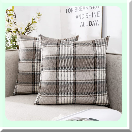 Rustic Farmhouse Plaid Pillow Set - 18x18 Decorative Throw Cushions for Living Room Sofa - Brown Checkered Pillow Covers 2 Pack