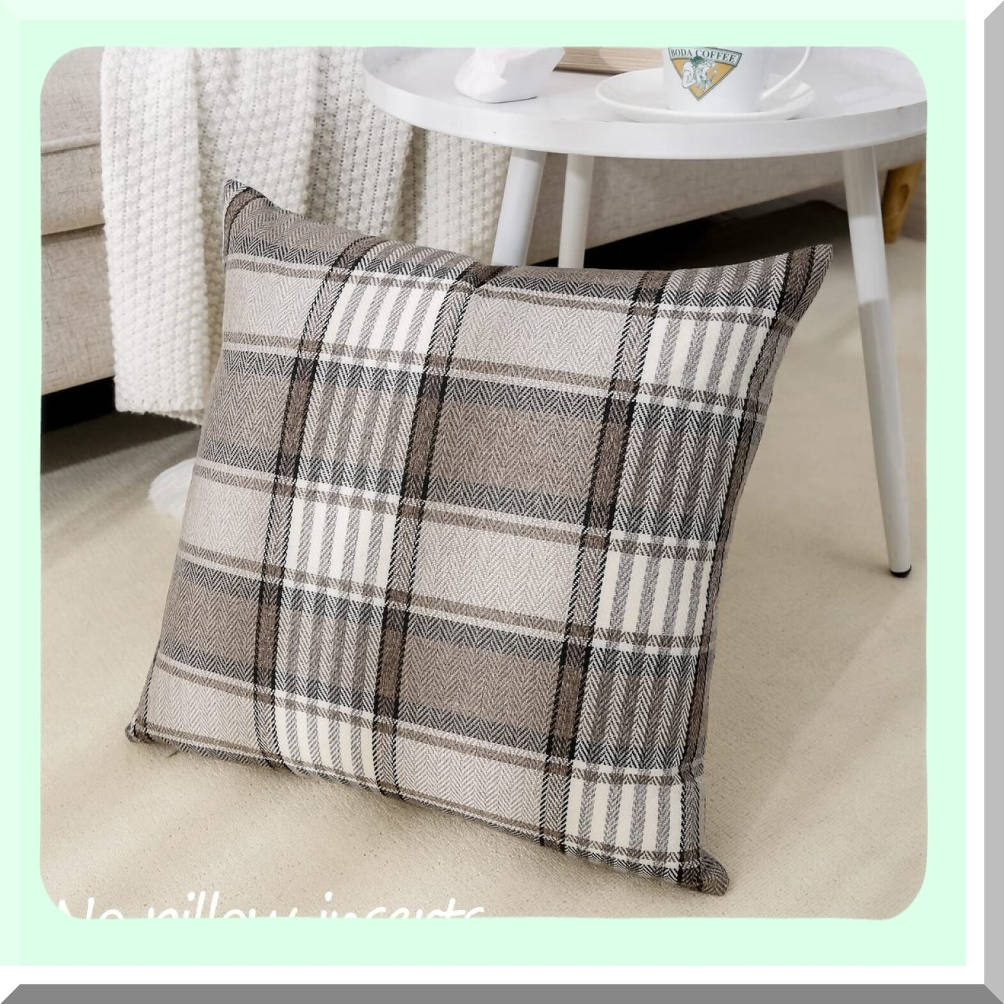 Rustic Farmhouse Plaid Pillow Set - 18x18 Decorative Throw Cushions for Living Room Sofa - Brown Checkered Pillow Covers 2 Pack