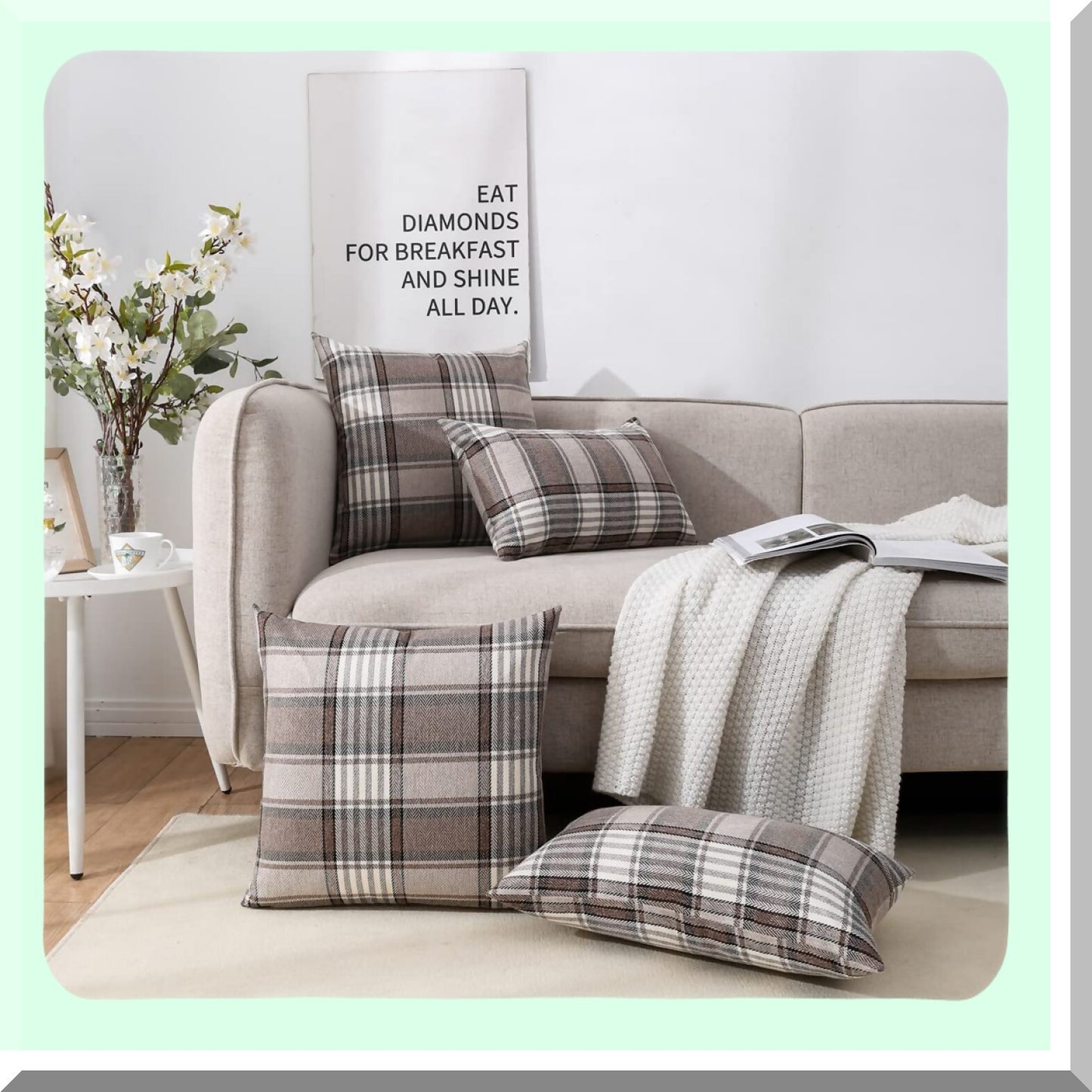 Rustic Farmhouse Plaid Pillow Set - 18x18 Decorative Throw Cushions for Living Room Sofa - Brown Checkered Pillow Covers 2 Pack
