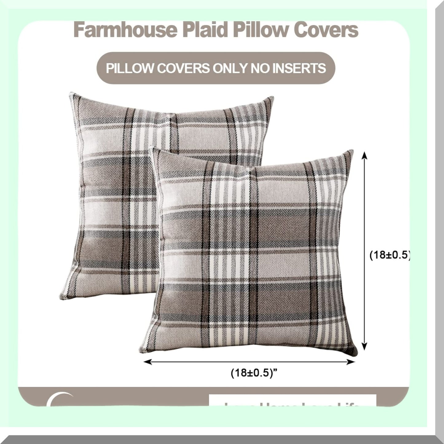 Rustic Farmhouse Plaid Pillow Set - 18x18 Decorative Throw Cushions for Living Room Sofa - Brown Checkered Pillow Covers 2 Pack