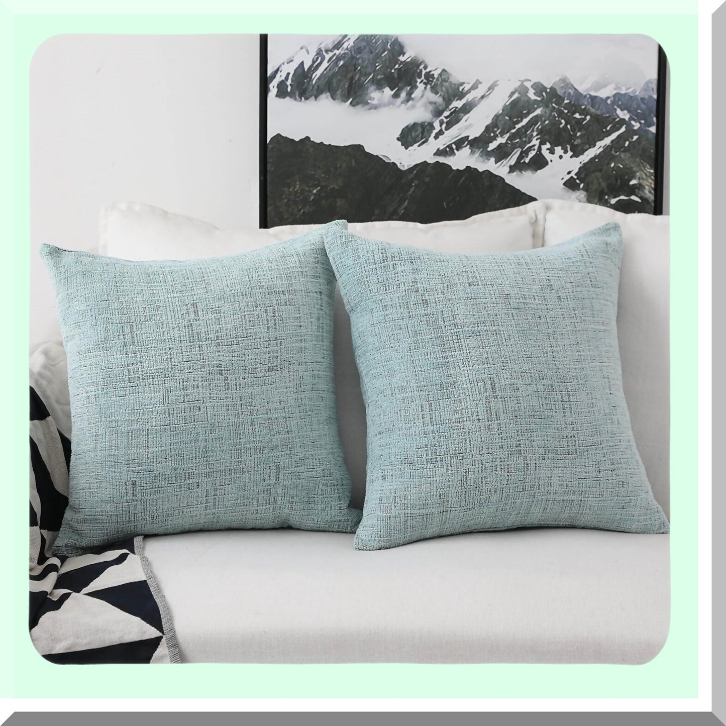 Tweed Chenille Teal Throw Pillow Covers - 18x18 Sofa Bench Decorations - 2 Pack - Couch Cushion Cases - Soft Home Decor - Square Pillowcases