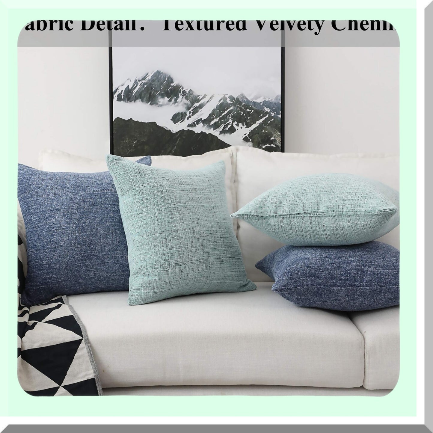 Tweed Chenille Teal Throw Pillow Covers - 18x18 Sofa Bench Decorations - 2 Pack - Couch Cushion Cases - Soft Home Decor - Square Pillowcases