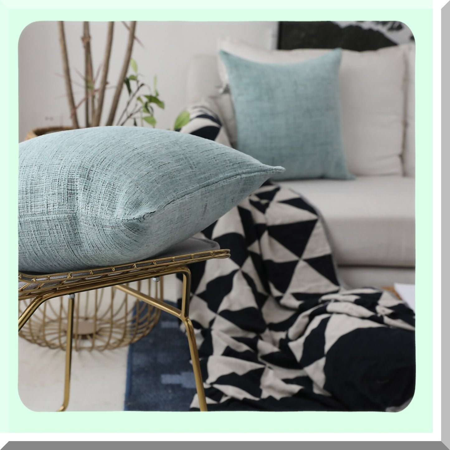 Tweed Chenille Teal Throw Pillow Covers - 18x18 Sofa Bench Decorations - 2 Pack - Couch Cushion Cases - Soft Home Decor - Square Pillowcases