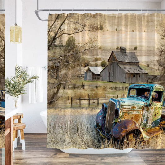 Farmhouse Vintage Old Truck Shower Curtain 70x70 Inches