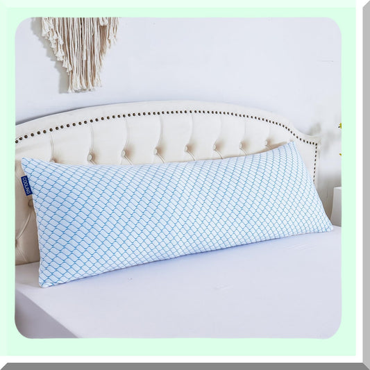 CoolDream Memory Foam Cooling Body Pillow - Adjustable Long Bed Pillow for Side/Back Sleepers & Pregnancy Support - Shredded Memory Foam for Adults