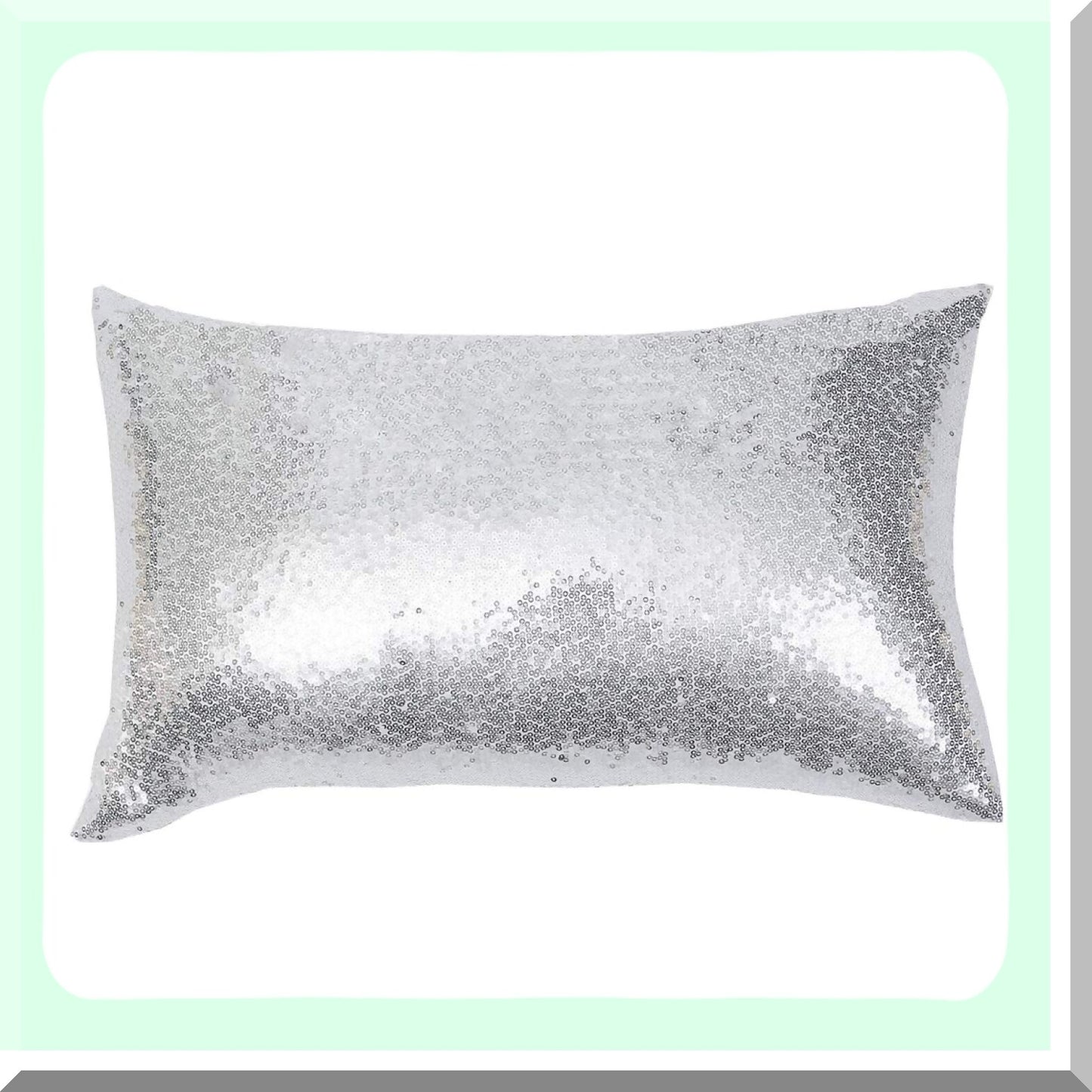 Sequin Silver Sparkle Pillowcase - 12x20in Decorative Cushion Cover for Couch, Bed, Living Room - Shiny Glam Home Decor Accent - 1PCS