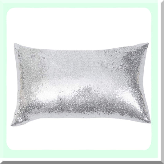 Sequin Silver Sparkle Pillowcase - 12x20in Decorative Cushion Cover for Couch, Bed, Living Room - Shiny Glam Home Decor Accent - 1PCS