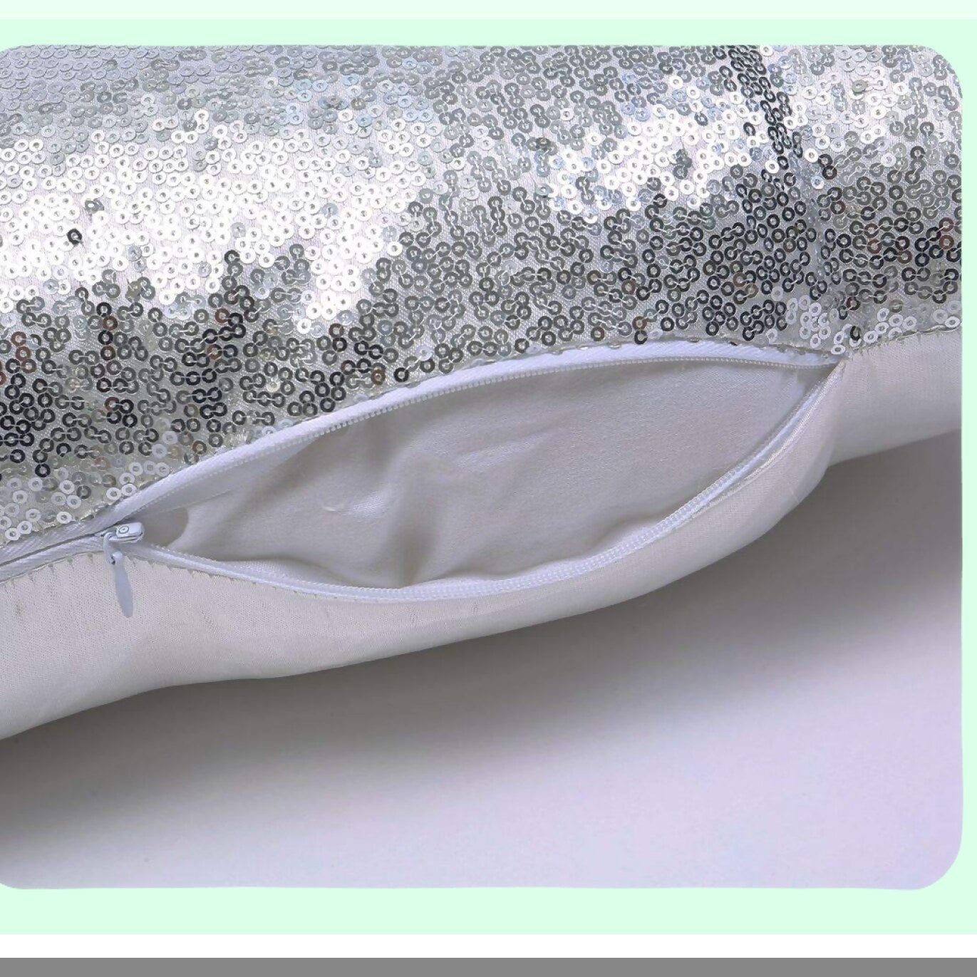 Sequin Silver Sparkle Pillowcase - 12x20in Decorative Cushion Cover for Couch, Bed, Living Room - Shiny Glam Home Decor Accent - 1PCS