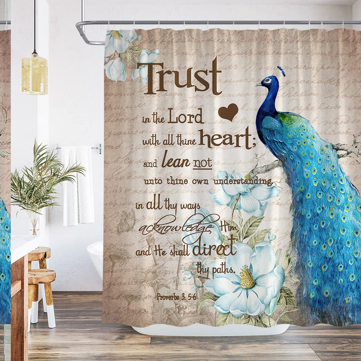 Peacock Shower Curtain 70x70 Inch Fabric with Hooks