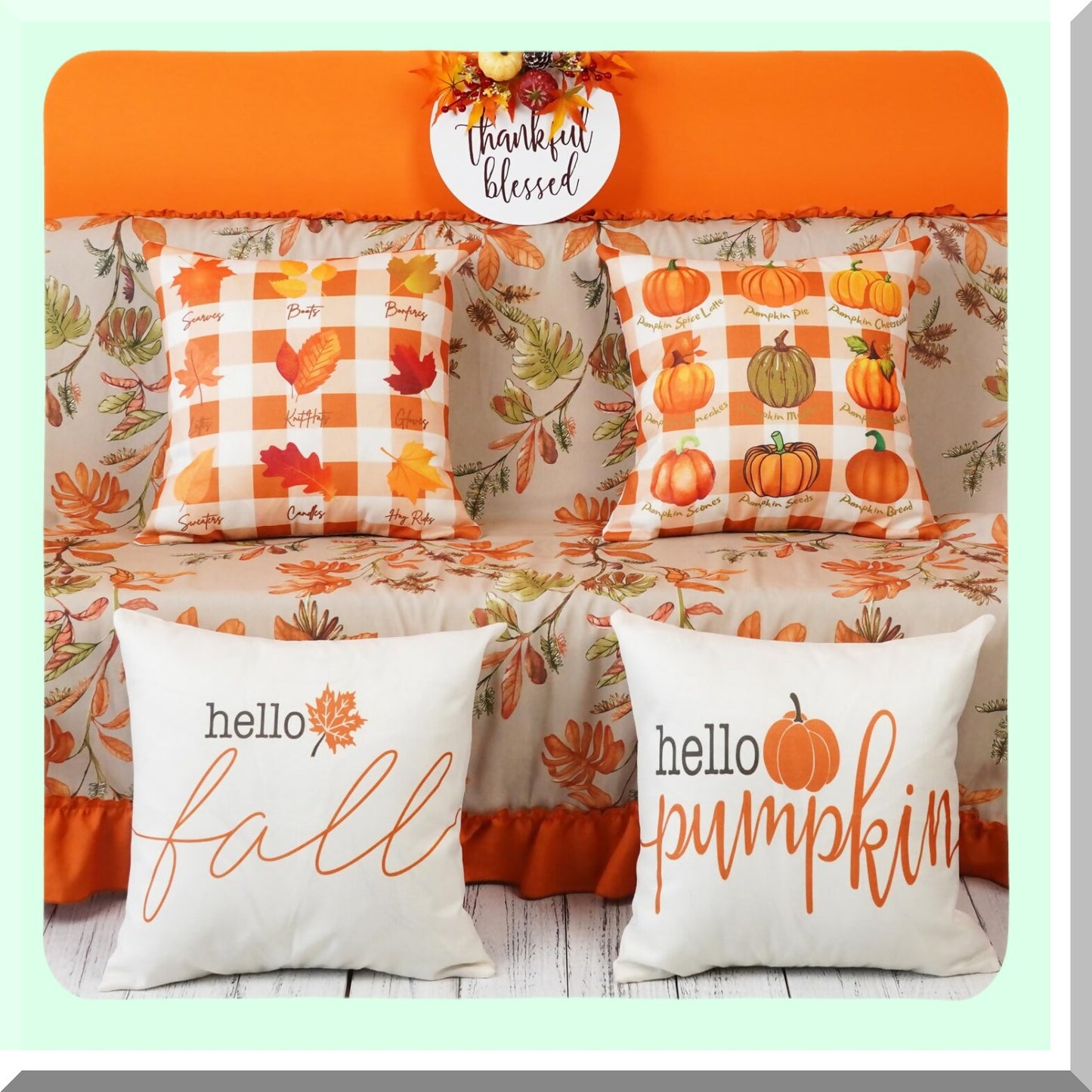 Autumn Harvest Pillow Covers - Set of 4 Fall Buffalo Plaid Maple Leaves Cushion Cases 18x18 Inch for Thanksgiving Decorations & Farmhouse Home Decor
