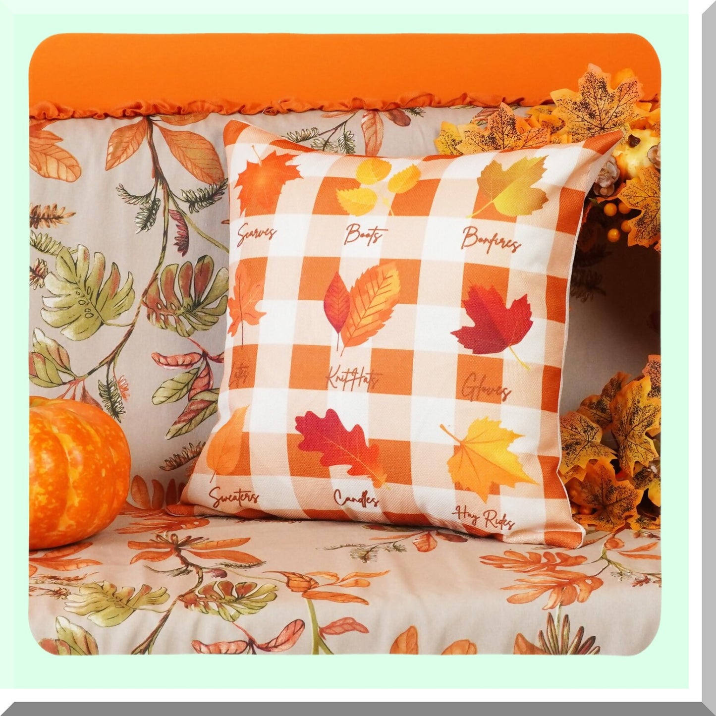 Autumn Harvest Pillow Covers - Set of 4 Fall Buffalo Plaid Maple Leaves Cushion Cases 18x18 Inch for Thanksgiving Decorations & Farmhouse Home Decor