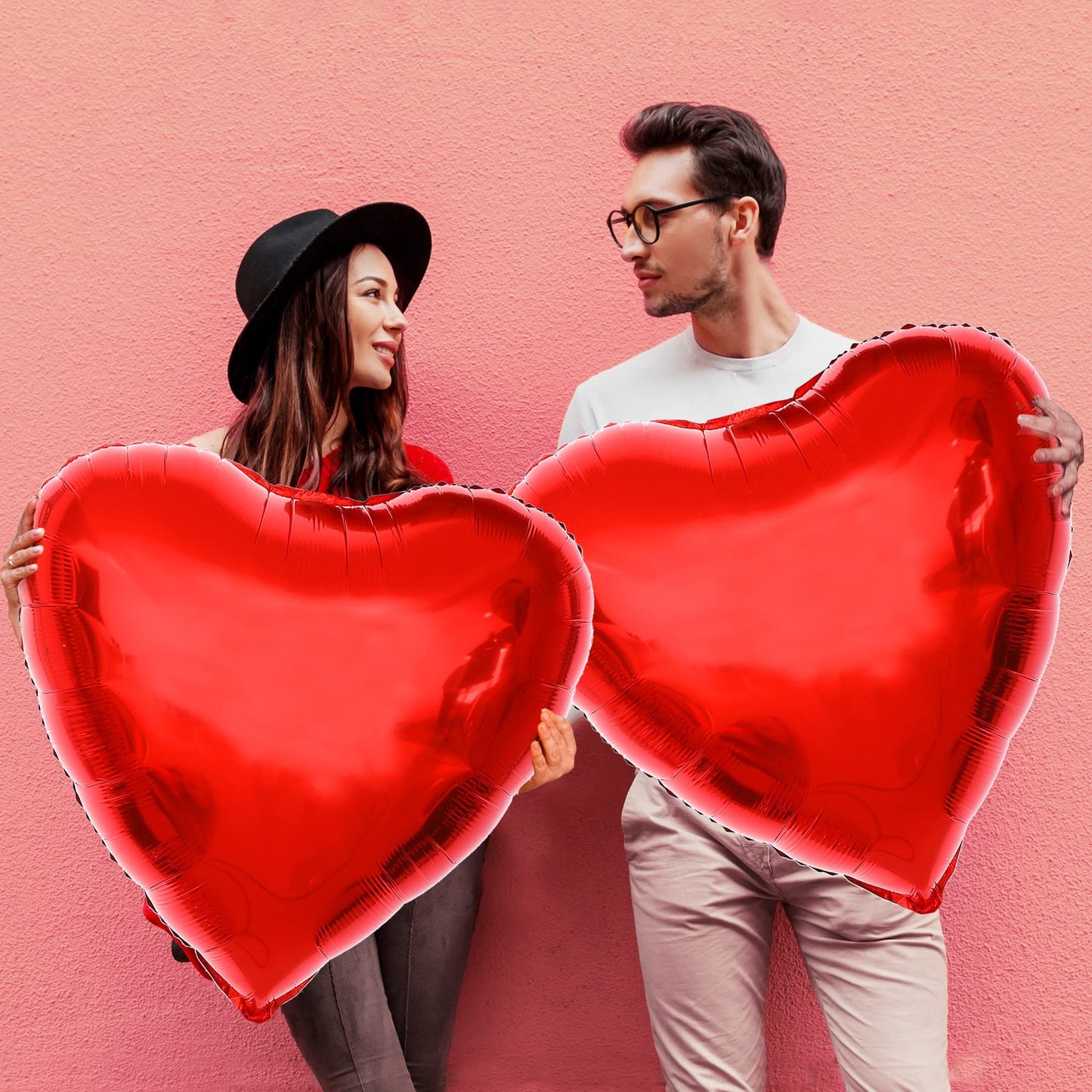 Giant Love Balloons - 32 Inch Heart Shaped Balloons for Valentines Day Decor, Pack of 2 Big Red Heart Balloon Set for Romantic Special Night