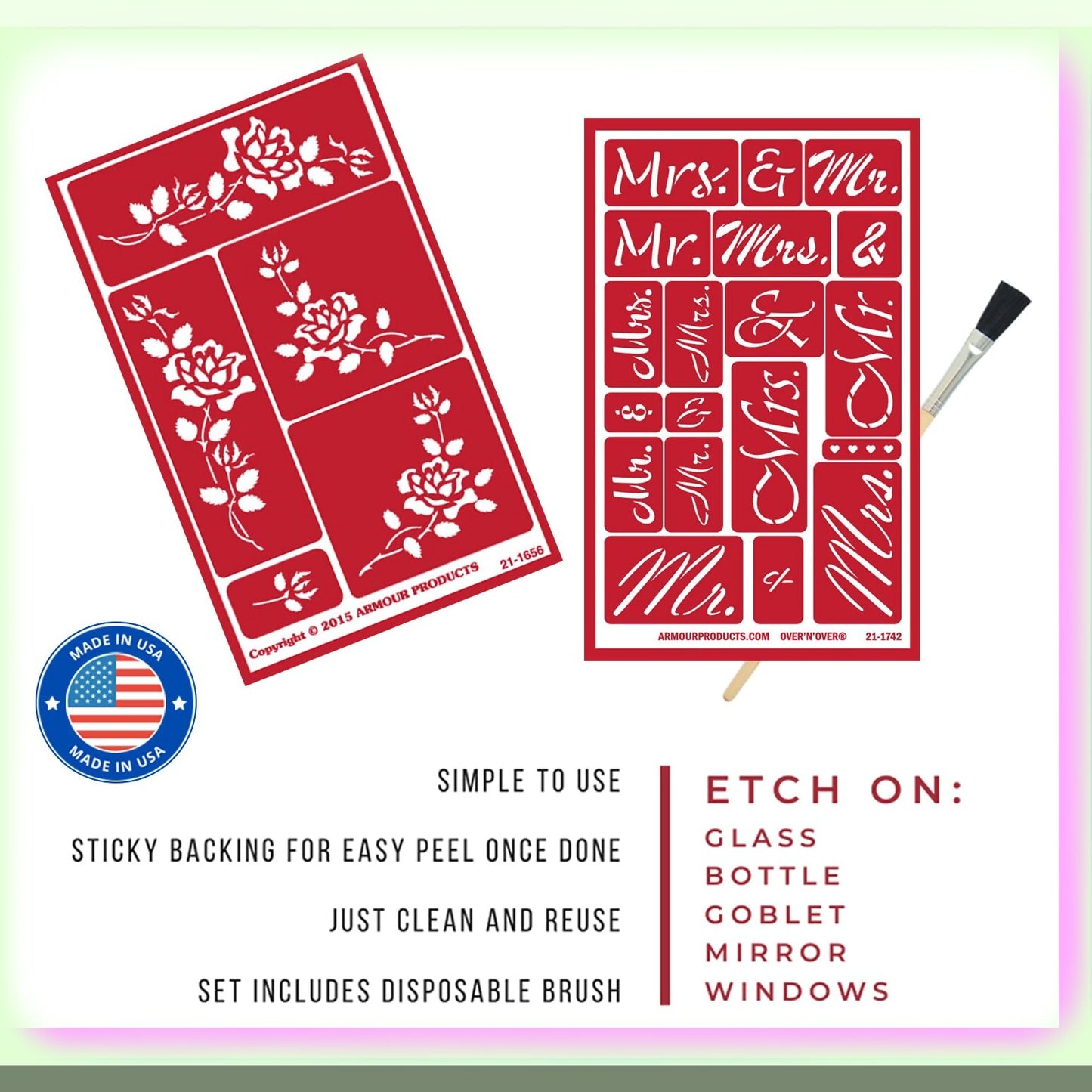 Floral Wedding Etching Stencil Set - Reusable