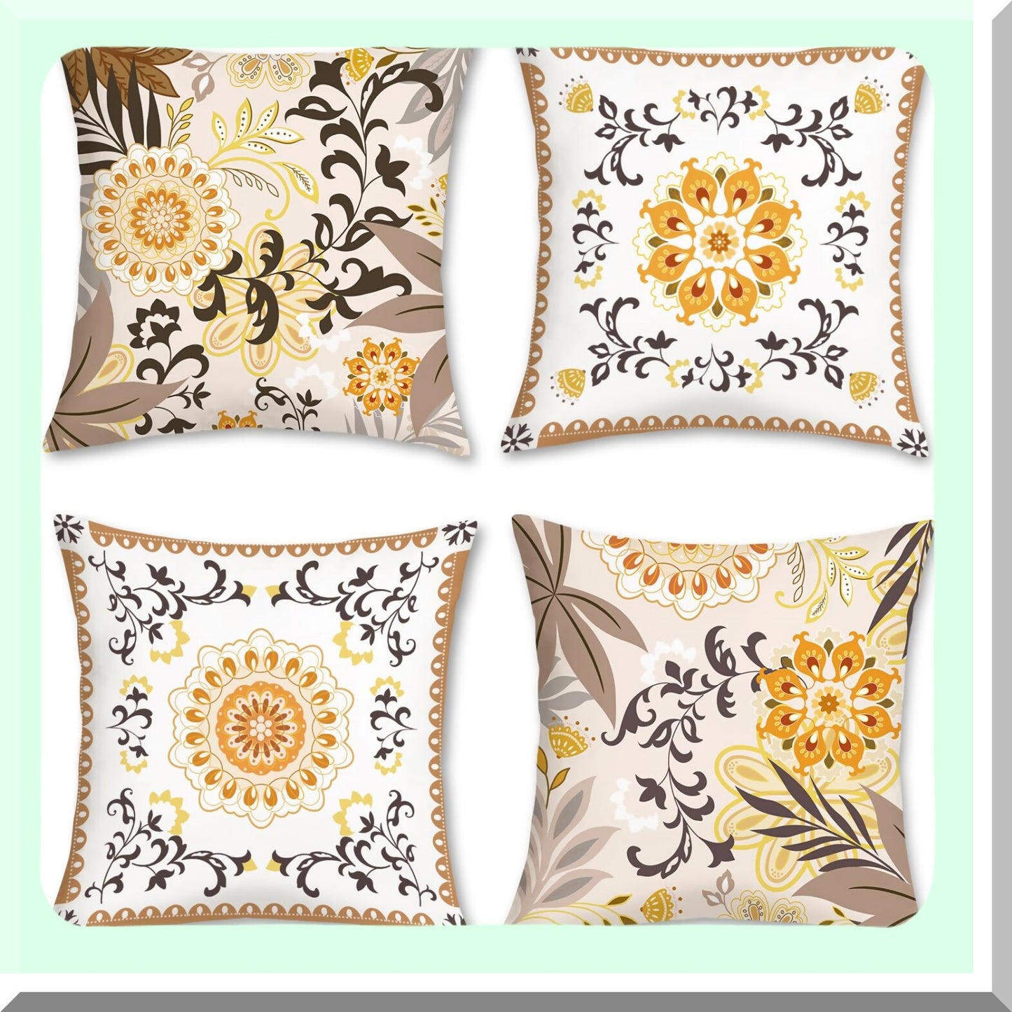 Boho Chic Velvet Floral Pillowcase Set - Mid Century Decorative Cushion Covers for Couch, Sofa, Bed - Soft Tan Bohemian Home Decor - 18x18, Pack of 4