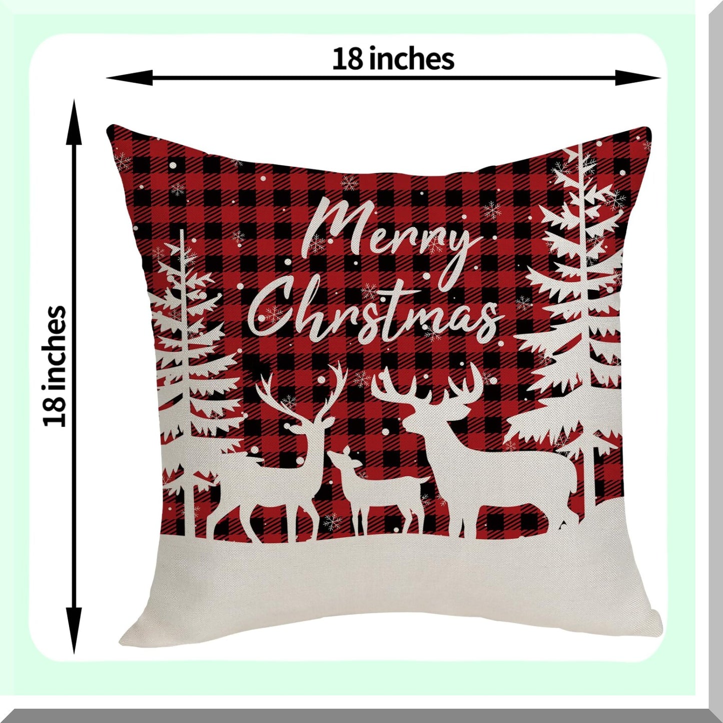 Winter Farmhouse Buffalo Plaid Deer Pillow Covers - Set of 2 Red Black Retro Decor Linen Cushion Cases 18x18 Inch for Sofa Couch