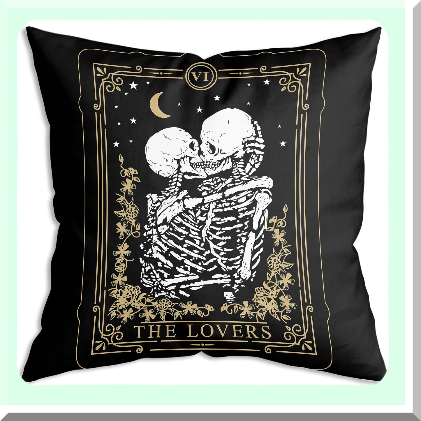 Lovers Tarot Card Soft Throw Pillow - Skeleton Love Edition - 18x18 Inch - Valentine's Day & Birthday Gift for Girlfriend - Unique Home Decor